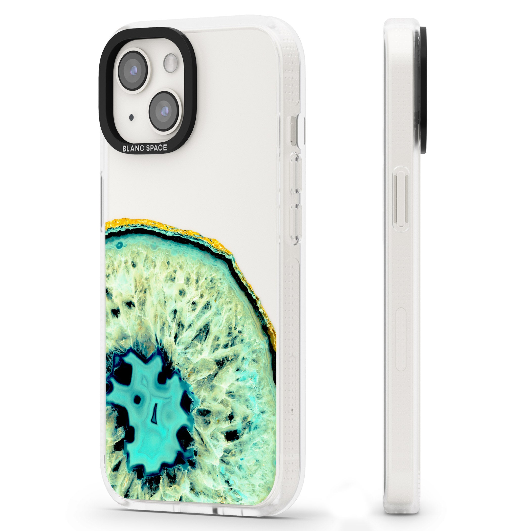 Turquoise & Green Gemstone Crystal Clear Design iPhone 15 / 14 / 13 Clear Case Impact Air - Blanc Space