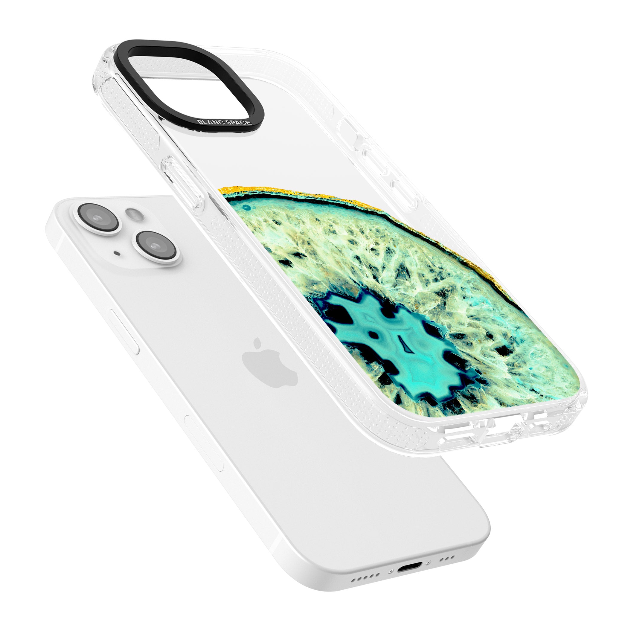 Turquoise & Green Gemstone Crystal Clear Design iPhone 15 / 14 / 13 Clear Case Impact Air - Blanc Space