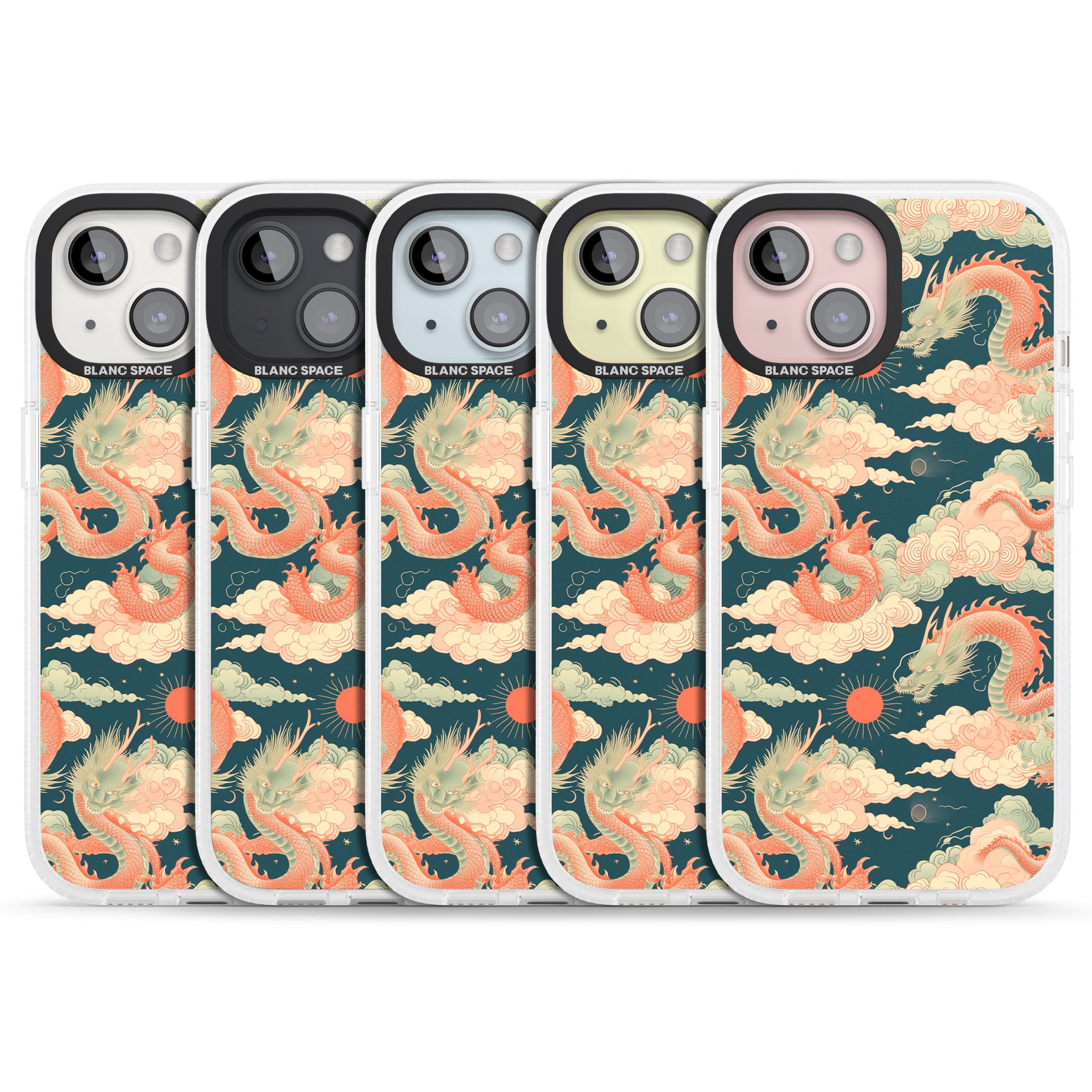 Chinese Dragons & Clouds iPhone 15 / 14 / 13 Clear Case Impact Air - Blanc Space