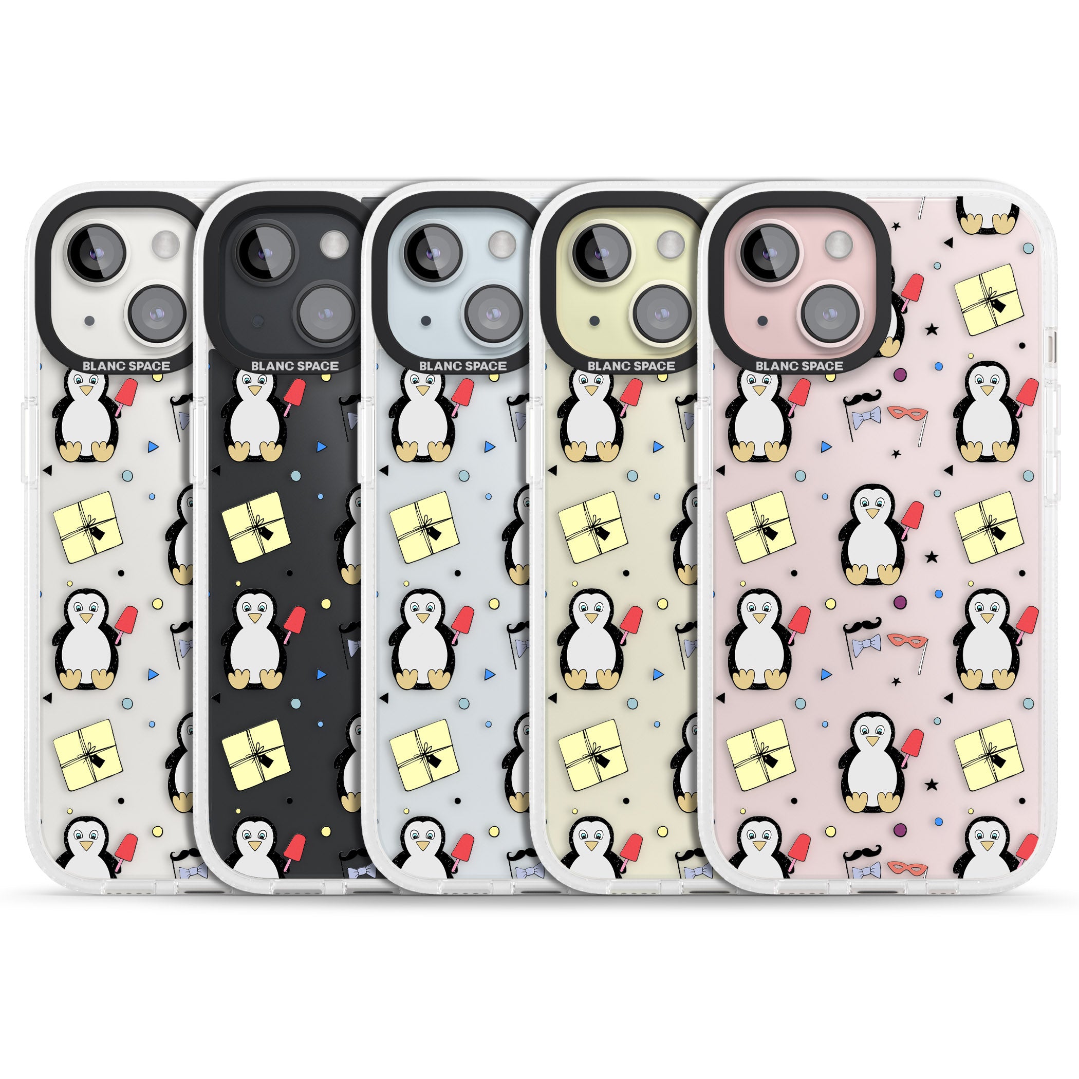 Cute Penguin Pattern Clear iPhone 15 / 14 / 13 Clear Case Impact Air - Blanc Space