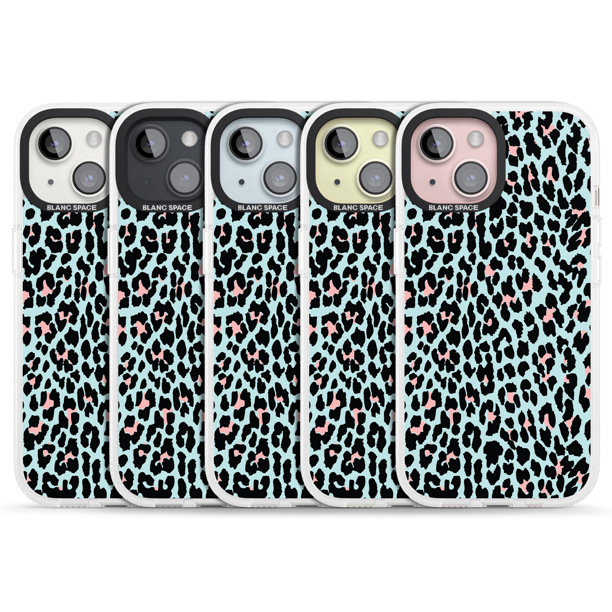 Light Pink on Blue Leopard Print Pattern iPhone 15 / 14 / 13 Clear Case Impact Air - Blanc Space