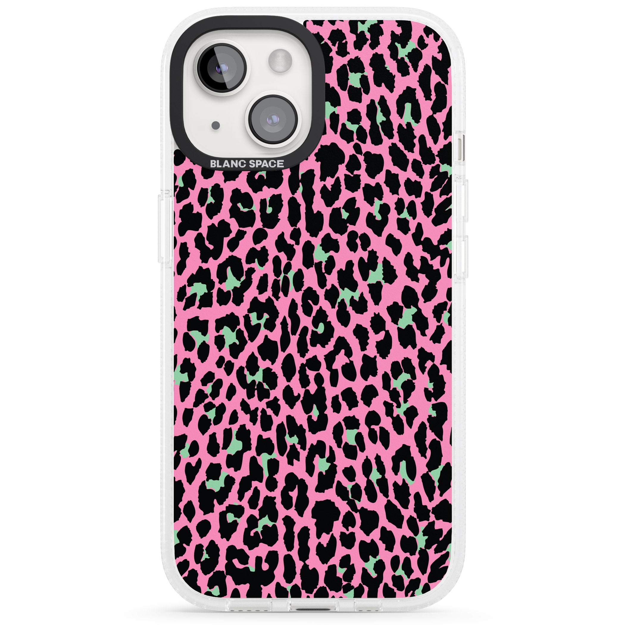 Green on Pink Leopard Print Pattern iPhone 15 / 14 / 13 Clear Case Impact Air - Blanc Space