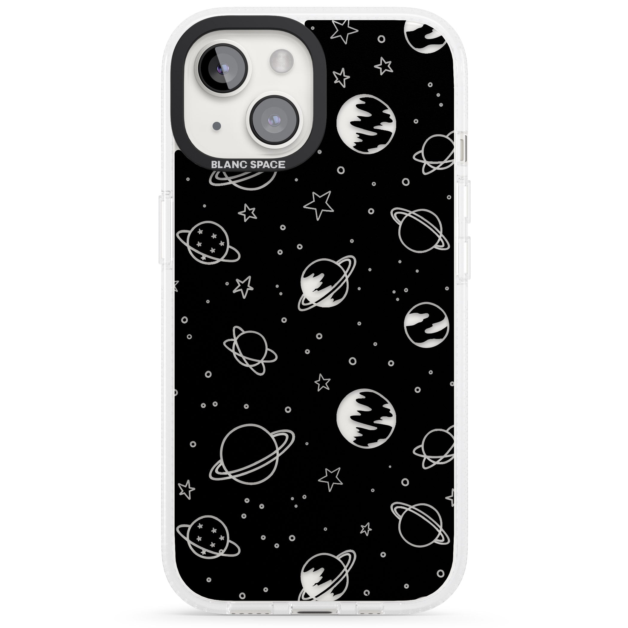 Cosmic Outer Space Design Clear on Black iPhone 15 / 14 / 13 Clear Case Impact Air - Blanc Space