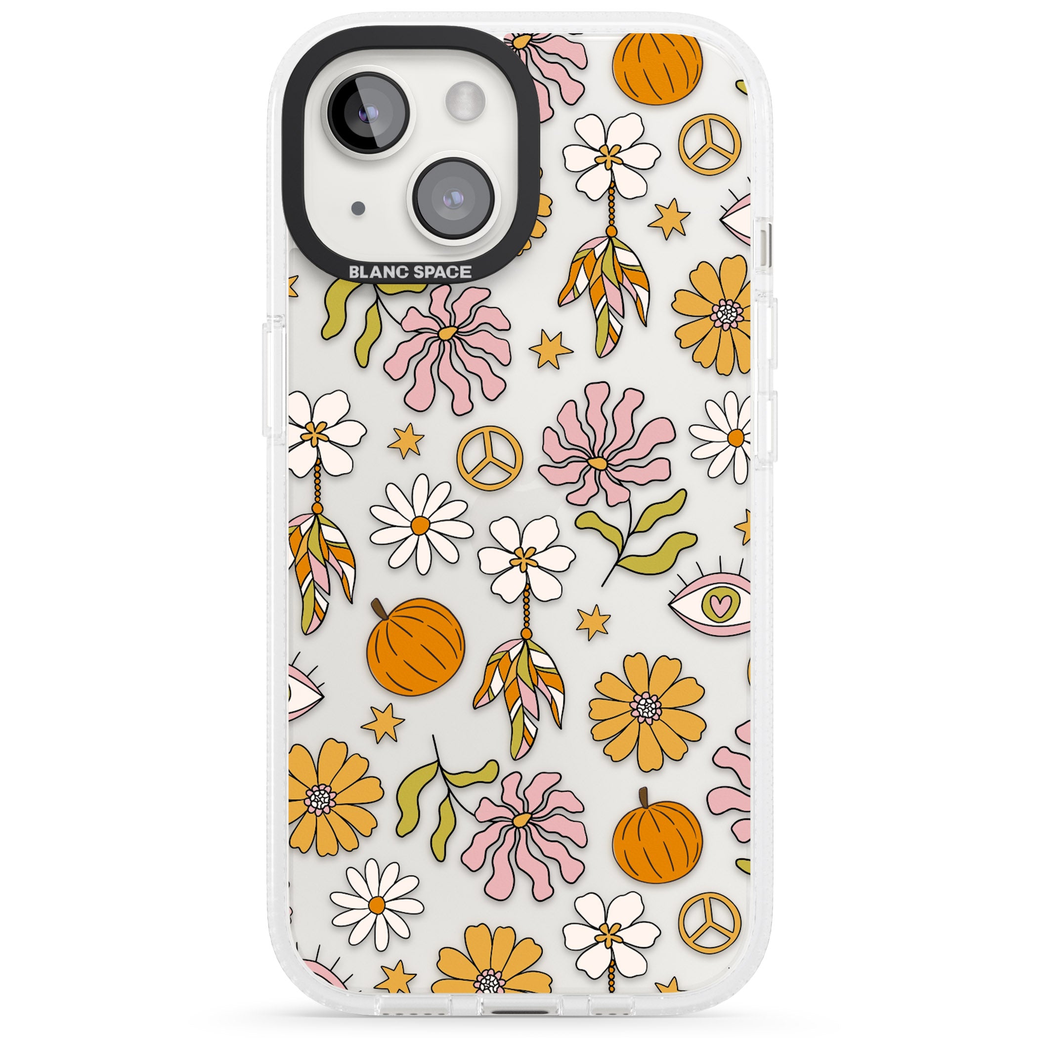 Retro Boho Fall Floral iPhone 15 / 14 / 13 Clear Case Impact Air - Blanc Space