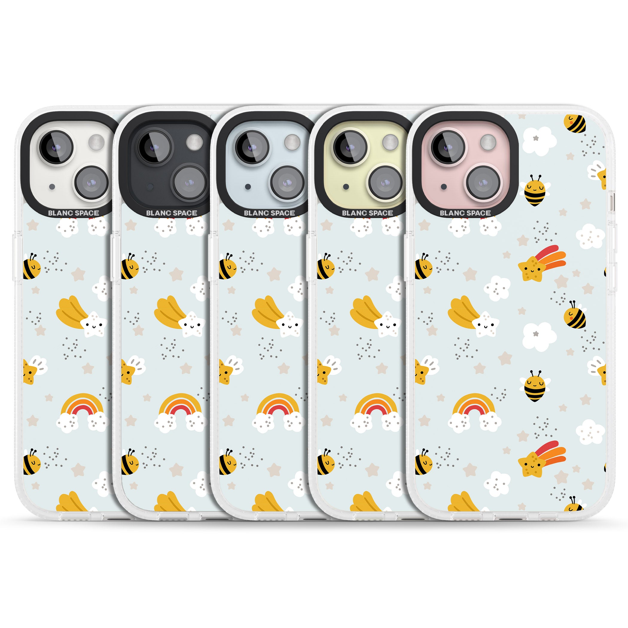 Sweet As Honey Patterns: Bees & Rainbows iPhone 15 / 14 / 13 Clear Case Impact Air - Blanc Space