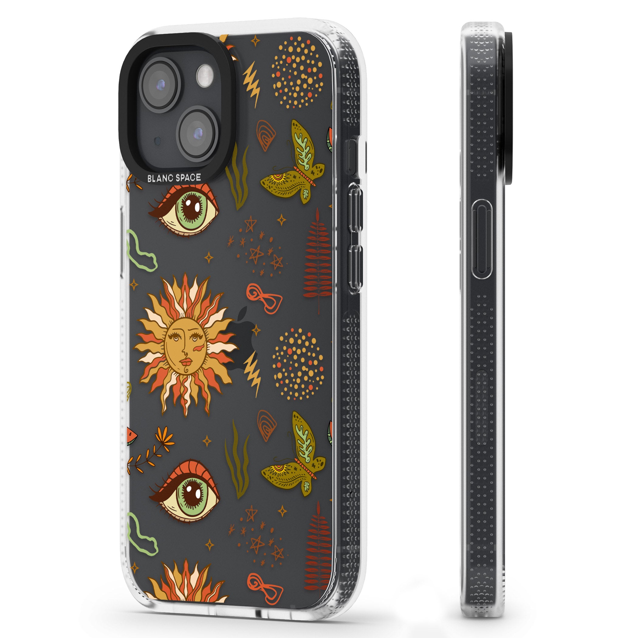 Boho Celestial Sun & Eye Pattern iPhone 15 / 14 / 13 Clear Case Impact Air - Blanc Space
