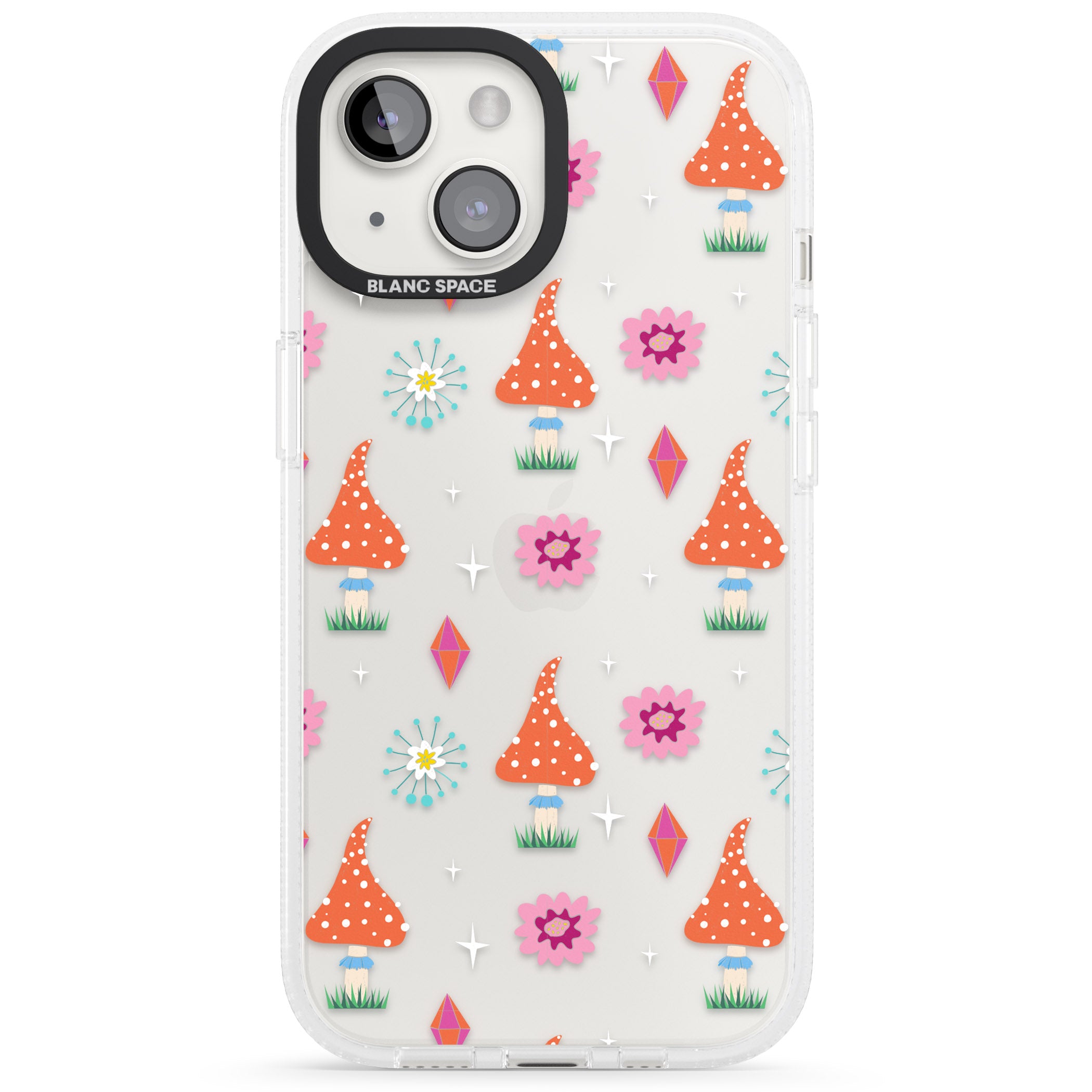 Boho Celestial Mushroom & Crystal iPhone 15 / 14 / 13 Clear Case Impact Air - Blanc Space