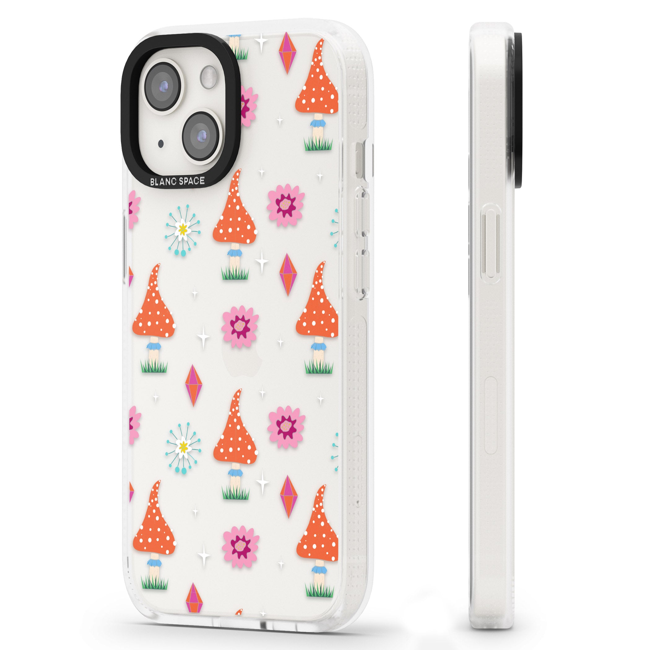 Boho Celestial Mushroom & Crystal iPhone 15 / 14 / 13 Clear Case Impact Air - Blanc Space