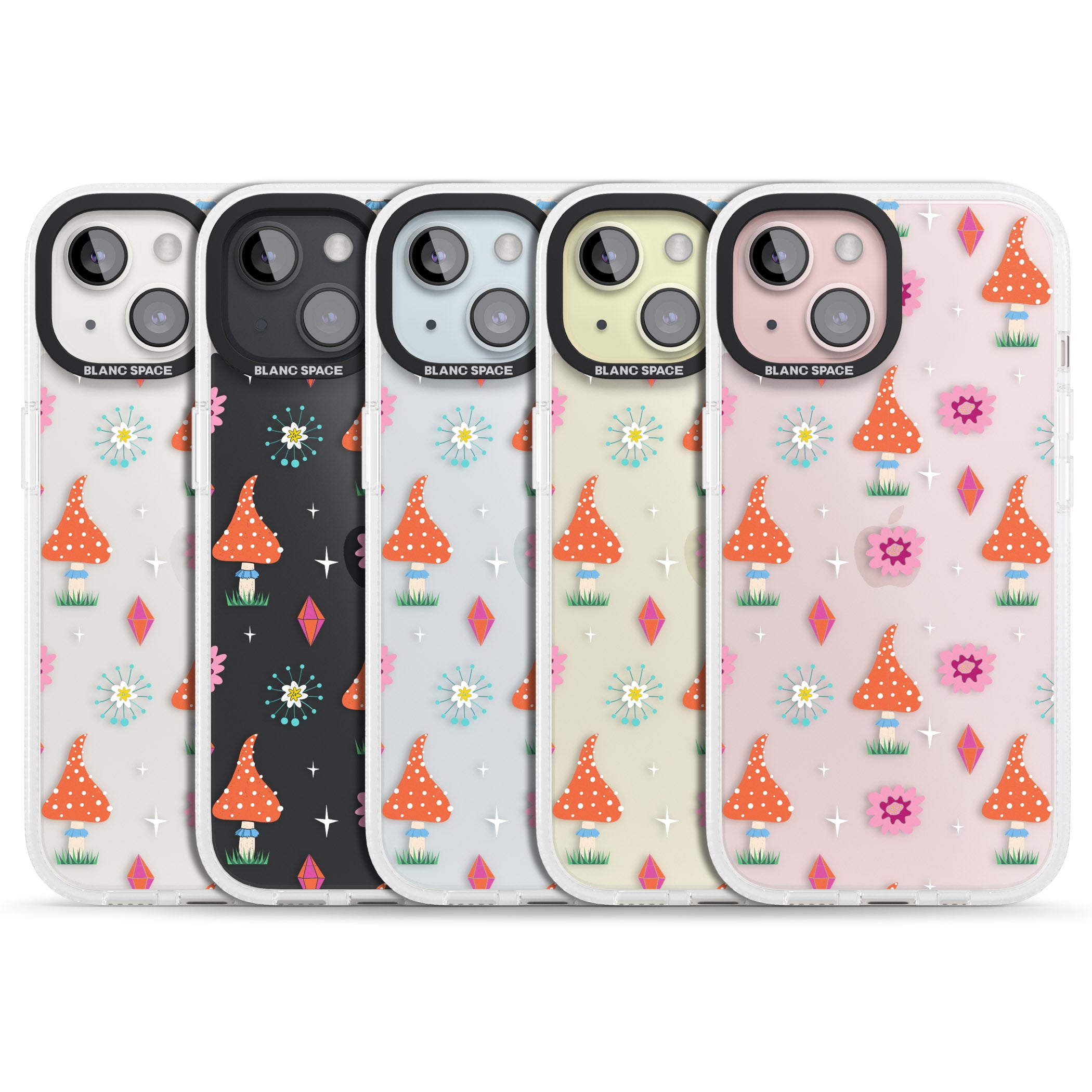 Boho Celestial Mushroom & Crystal iPhone 15 / 14 / 13 Clear Case Impact Air - Blanc Space