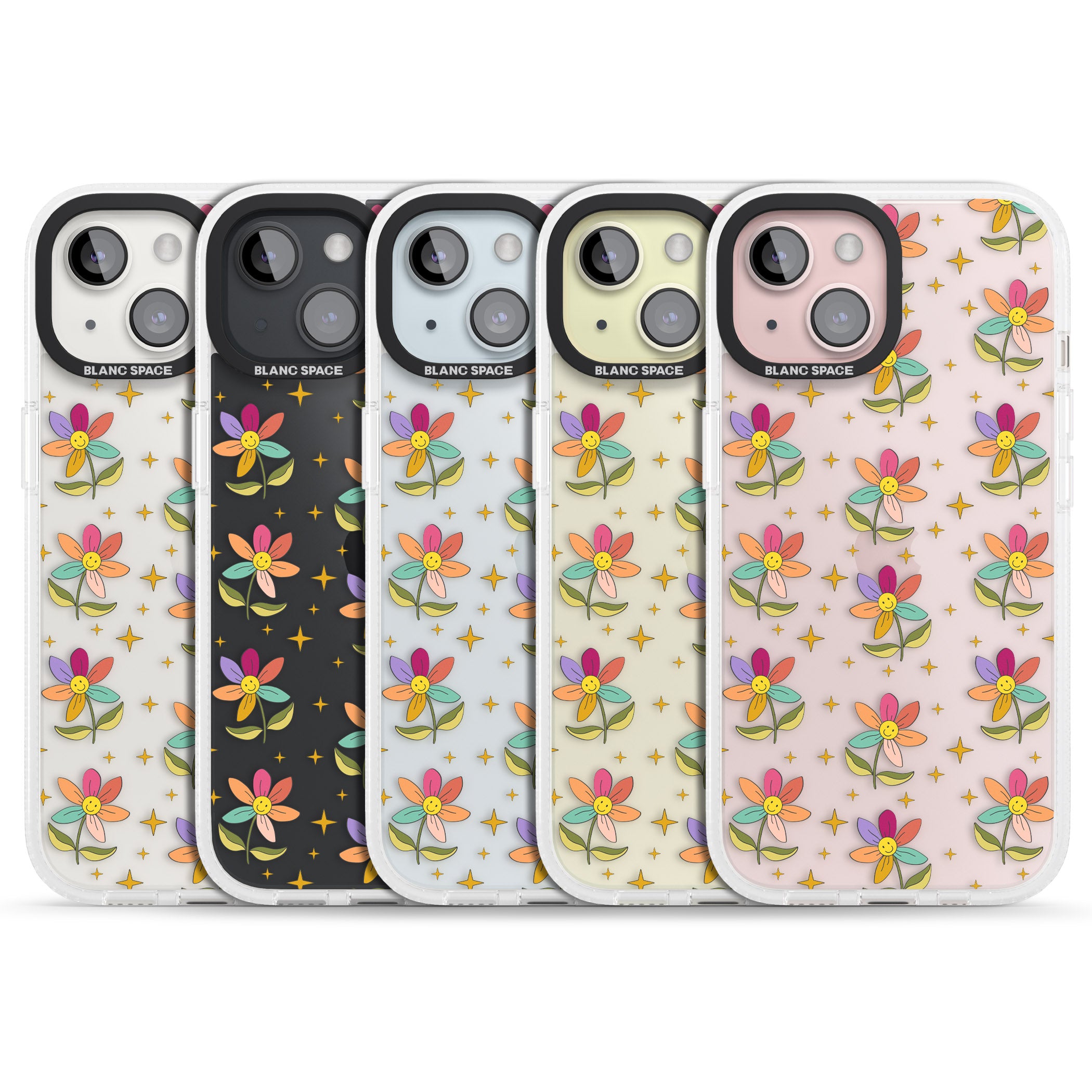 Boho Celestial Happy Flower iPhone 15 / 14 / 13 Clear Case Impact Air - Blanc Space