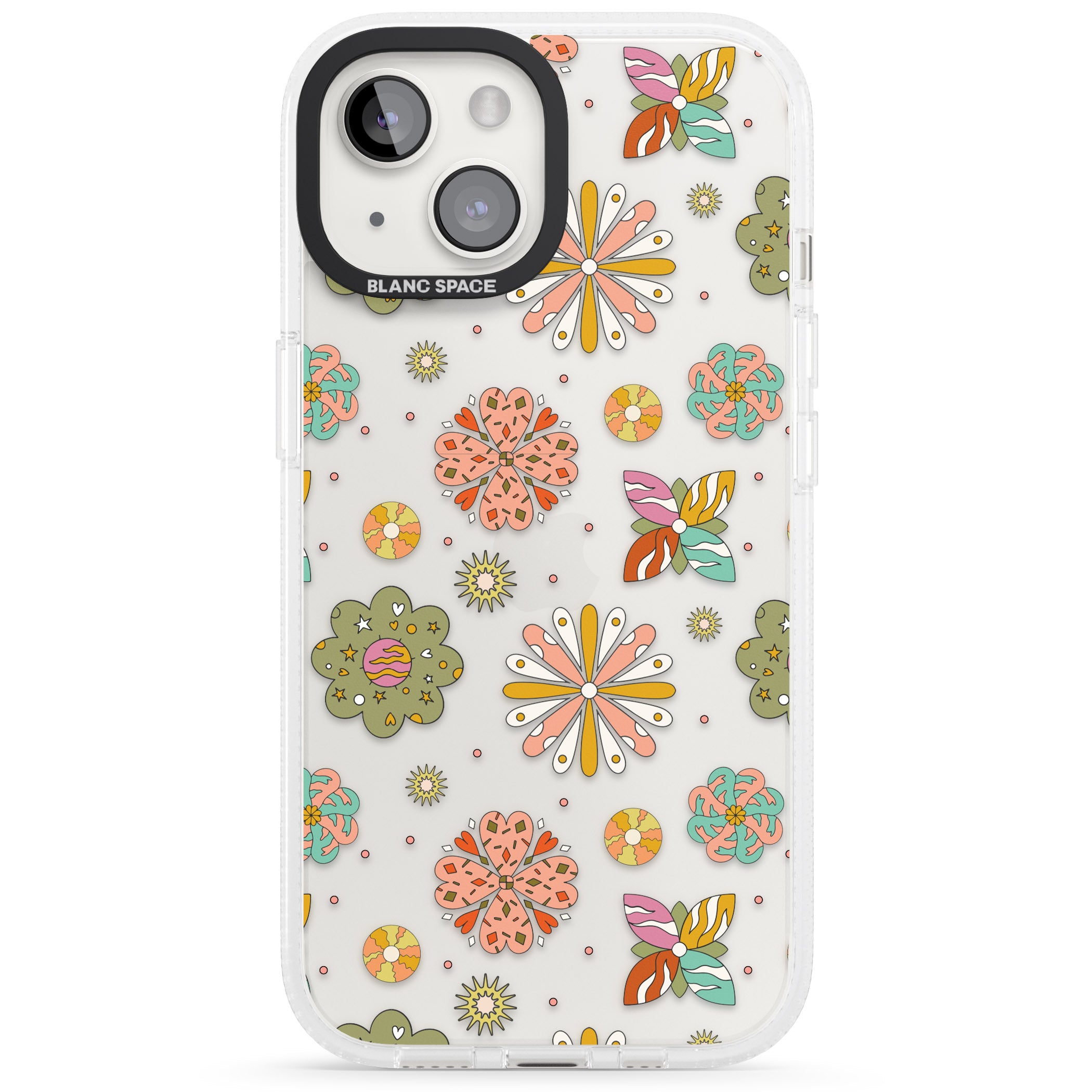 Boho Celestial Psychedelic Floral iPhone 15 / 14 / 13 Clear Case Impact Air - Blanc Space