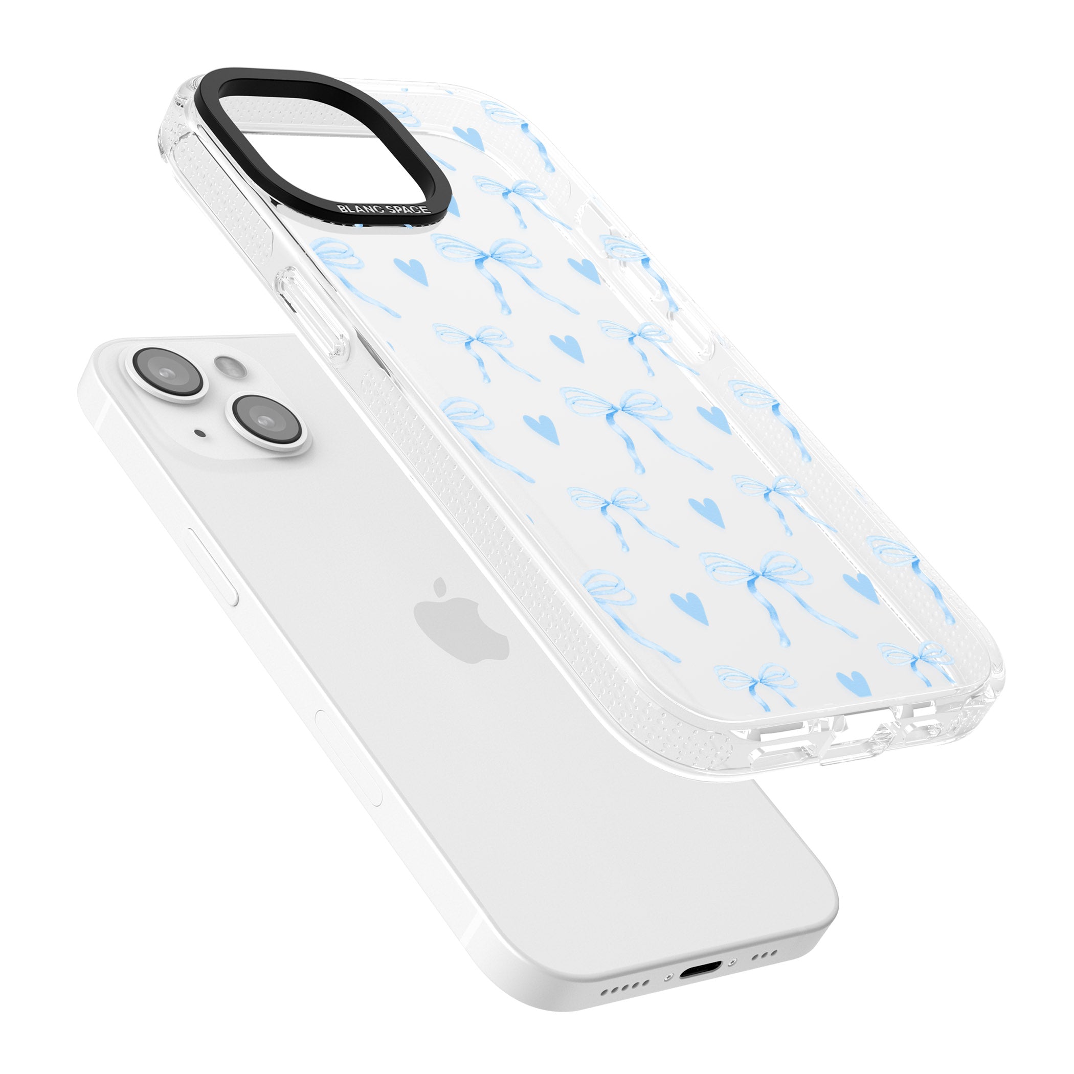 Blue Bows & Hearts iPhone 15 / 14 / 13 Clear Case Impact Air - Blanc Space
