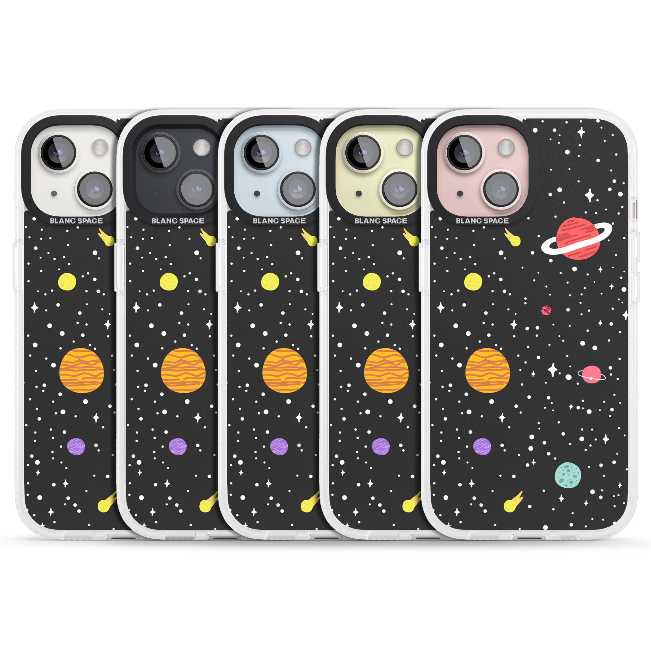 Cute Cartoon Planets iPhone 15 / 14 / 13 Clear Case Impact Air - Blanc Space