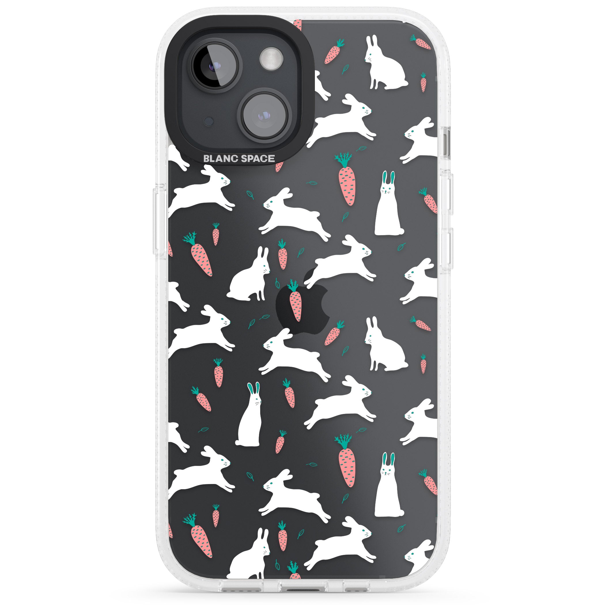 White Bunnies and Carrots iPhone 15 / 14 / 13 Clear Case Impact Air - Blanc Space
