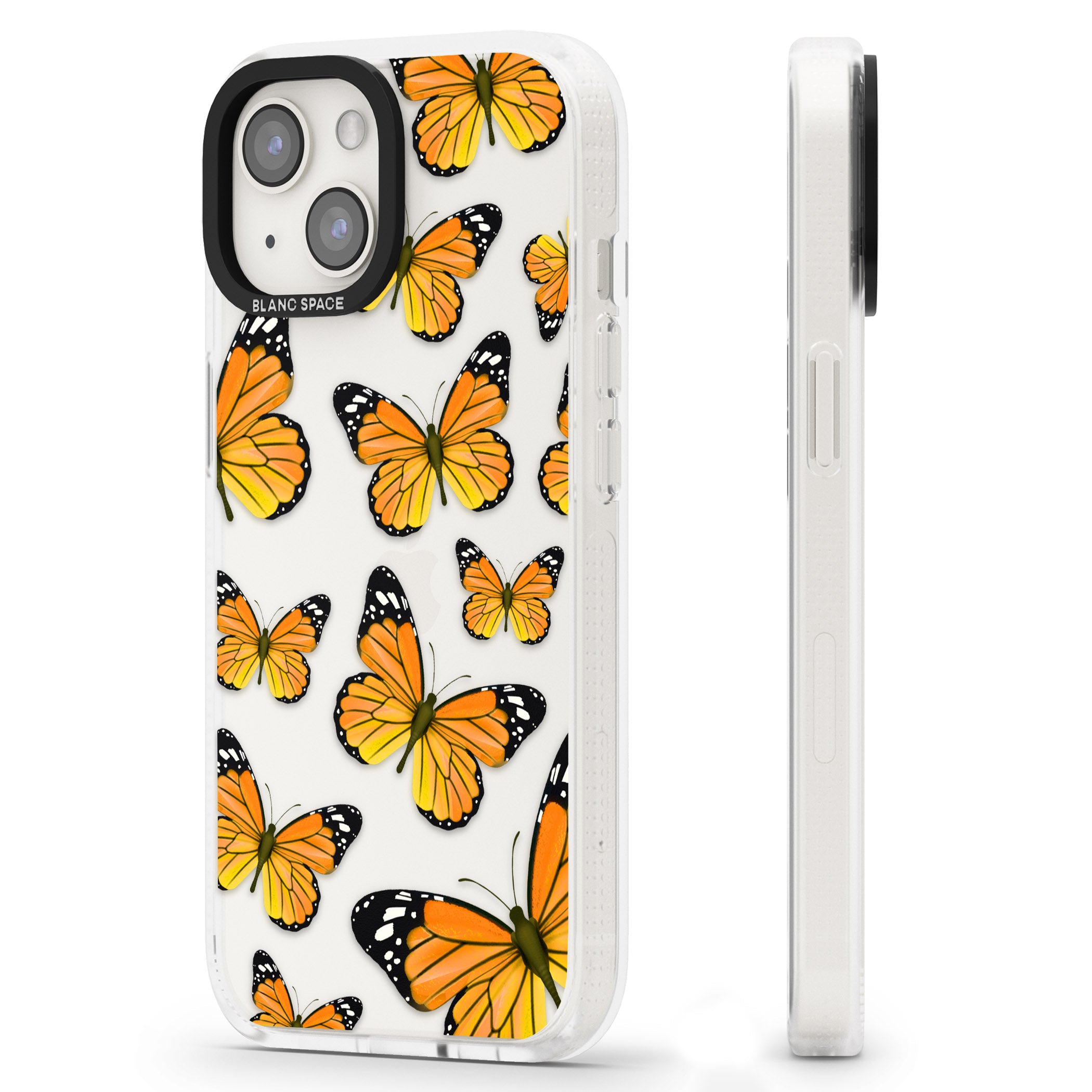 Sun-Yellow Butterflies iPhone 15 / 14 / 13 Clear Case Impact Air - Blanc Space