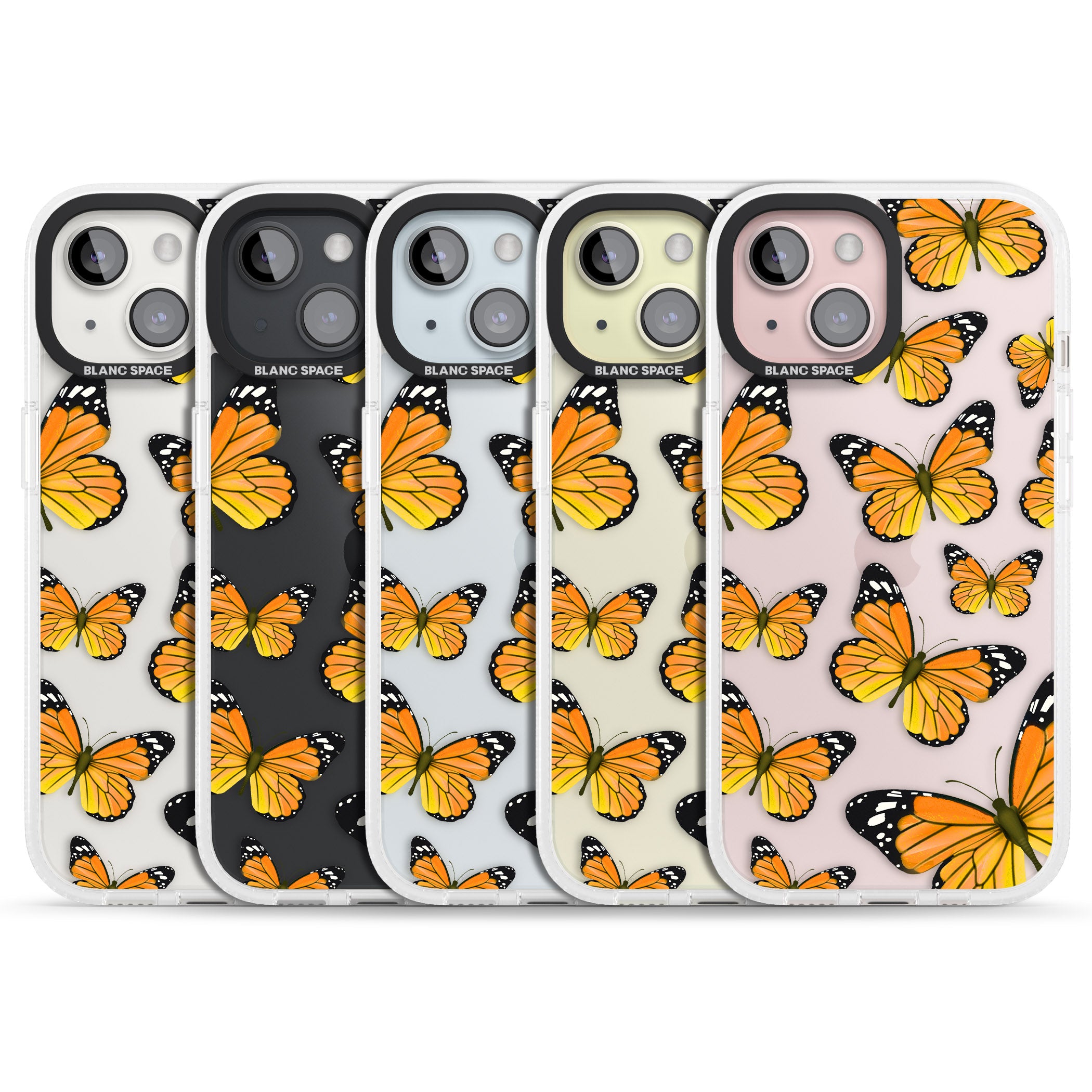 Sun-Yellow Butterflies iPhone 15 / 14 / 13 Clear Case Impact Air - Blanc Space