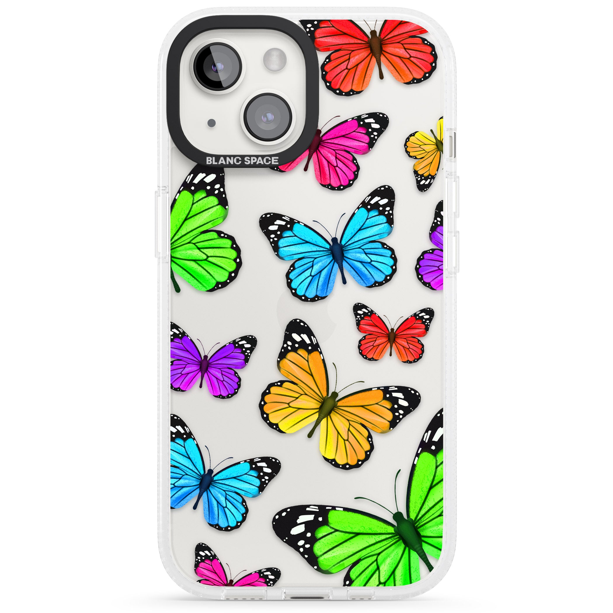 Vibrant Butterflies iPhone 15 / 14 / 13 Clear Case Impact Air - Blanc Space