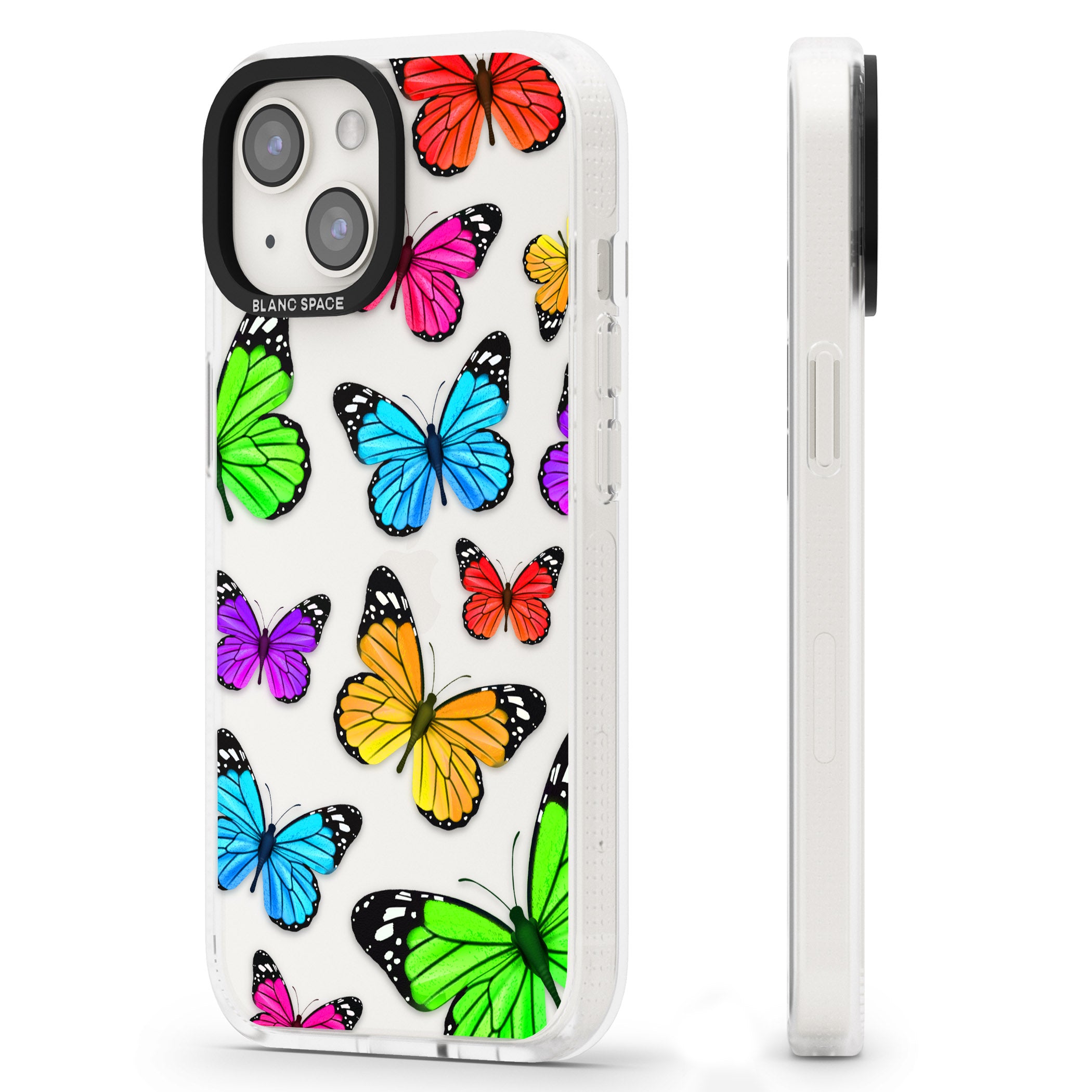 Vibrant Butterflies iPhone 15 / 14 / 13 Clear Case Impact Air - Blanc Space