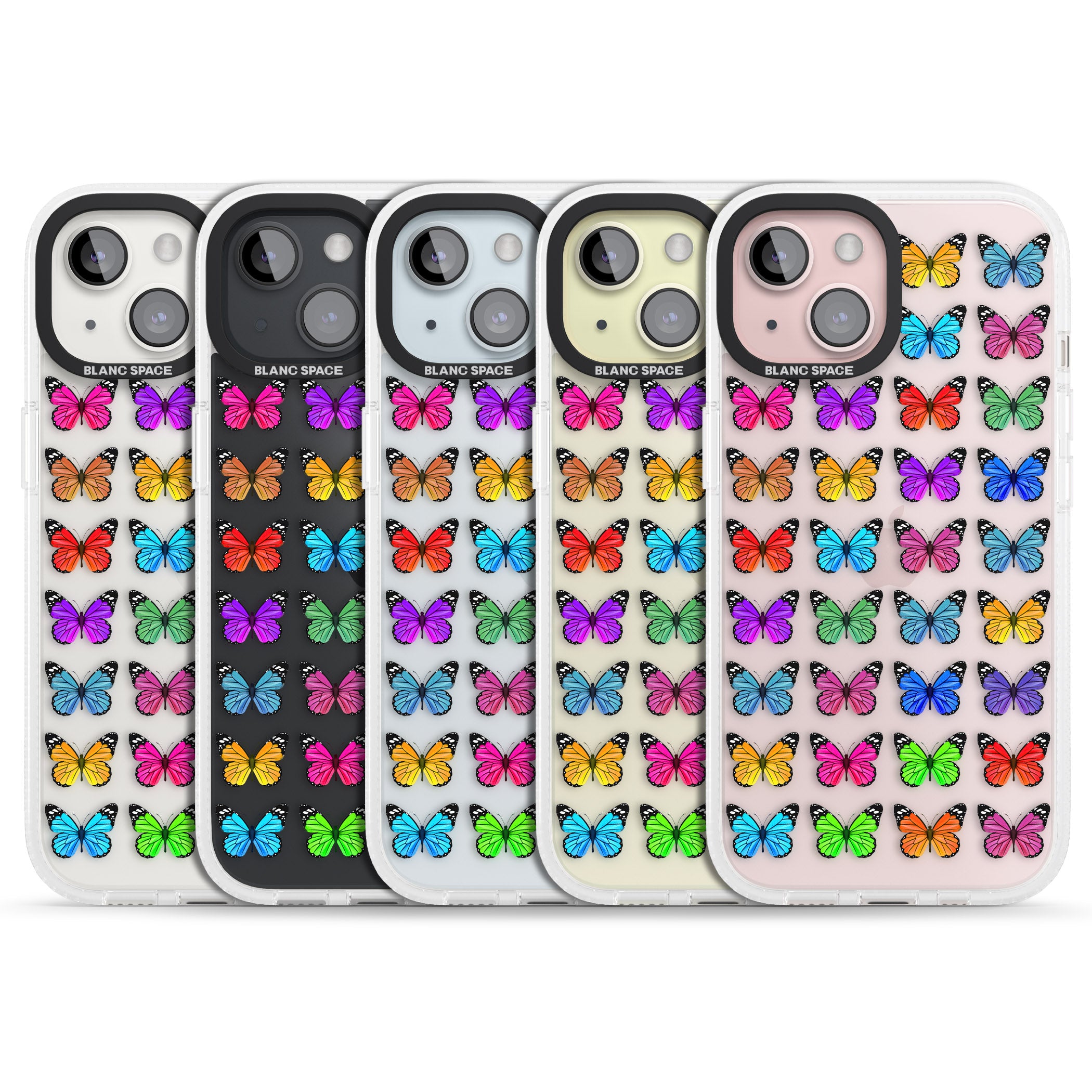 Colourful Butterfly Pattern iPhone 15 / 14 / 13 Clear Case Impact Air - Blanc Space