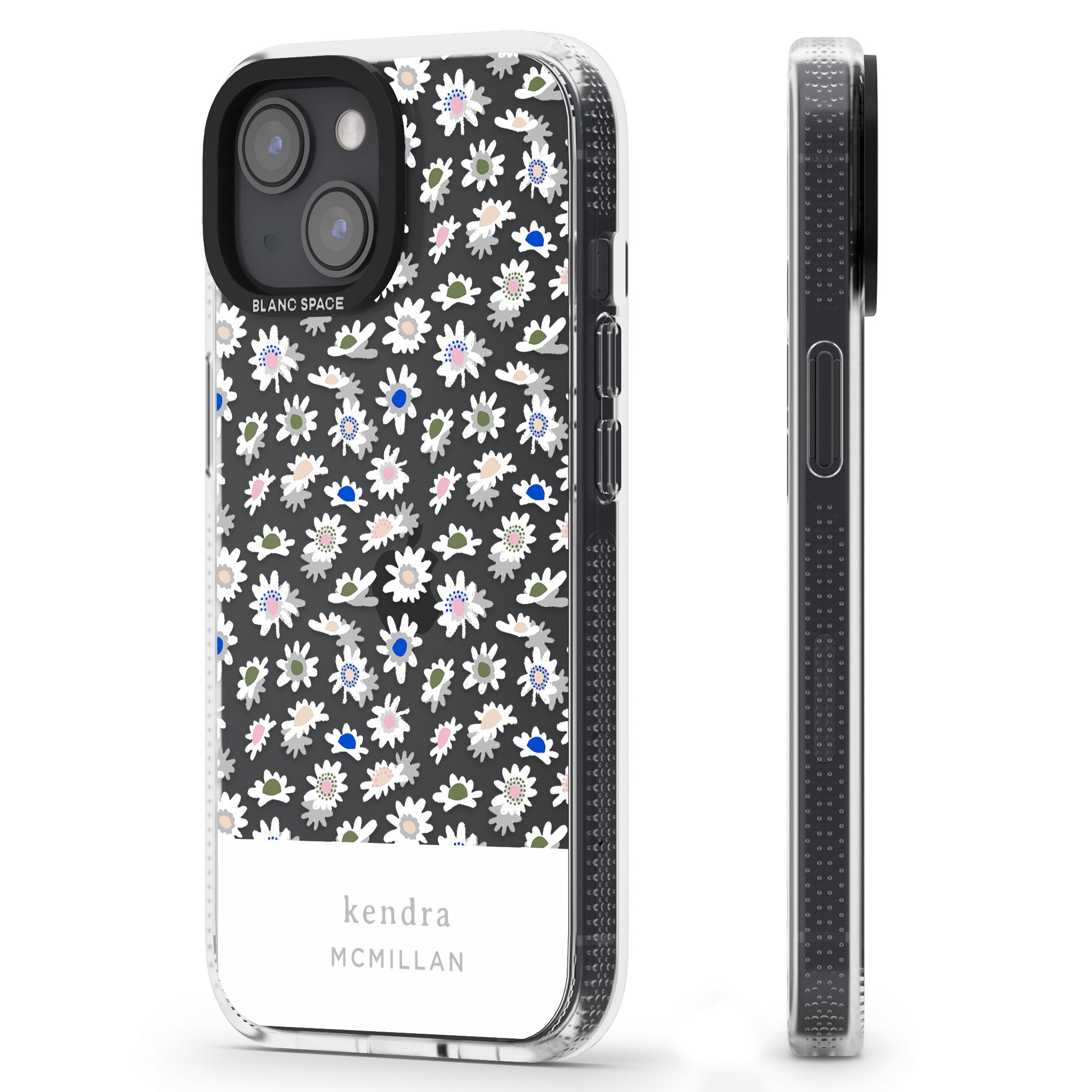 Personalised Grey & White Daisies Floral Design iPhone 15 / 14 / 13 Clear Case Impact Air - Blanc Space