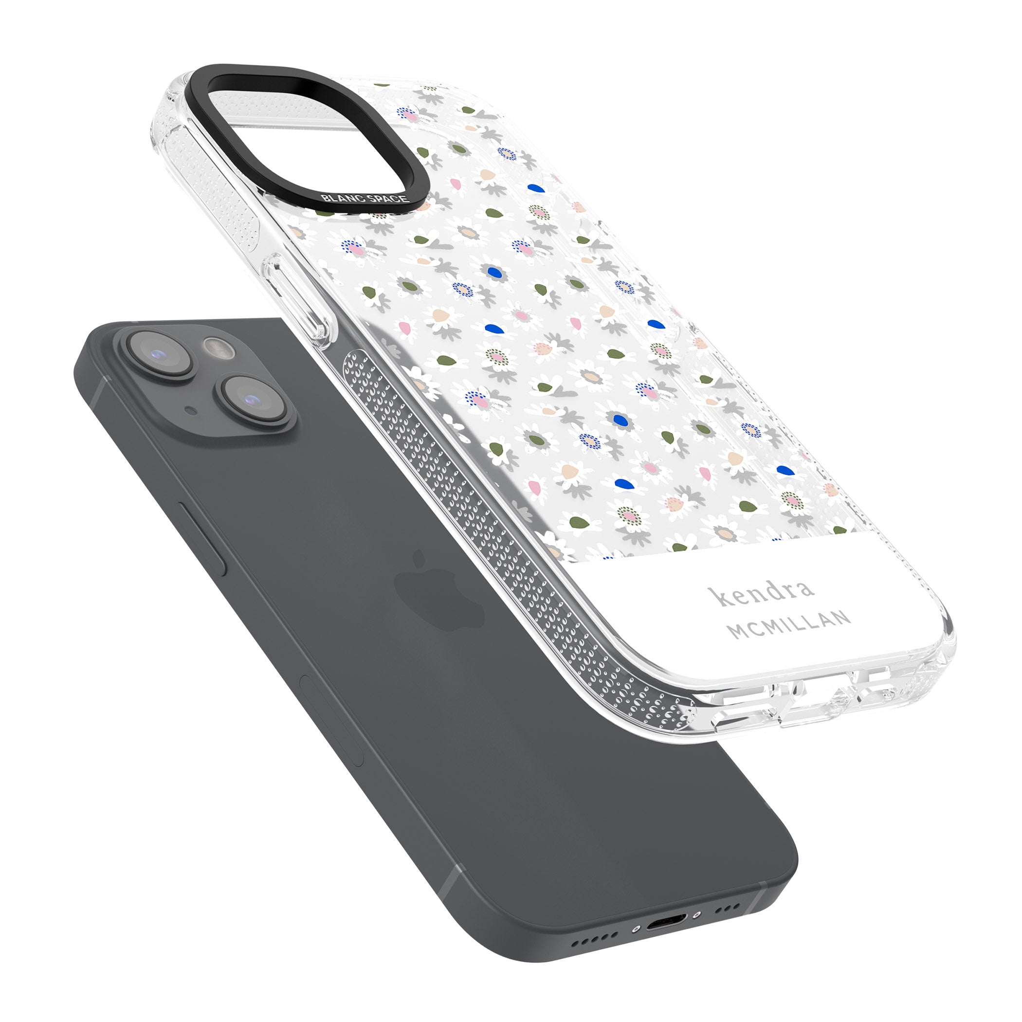 Personalised Grey & White Daisies Floral Design iPhone 15 / 14 / 13 Clear Case Impact Air - Blanc Space