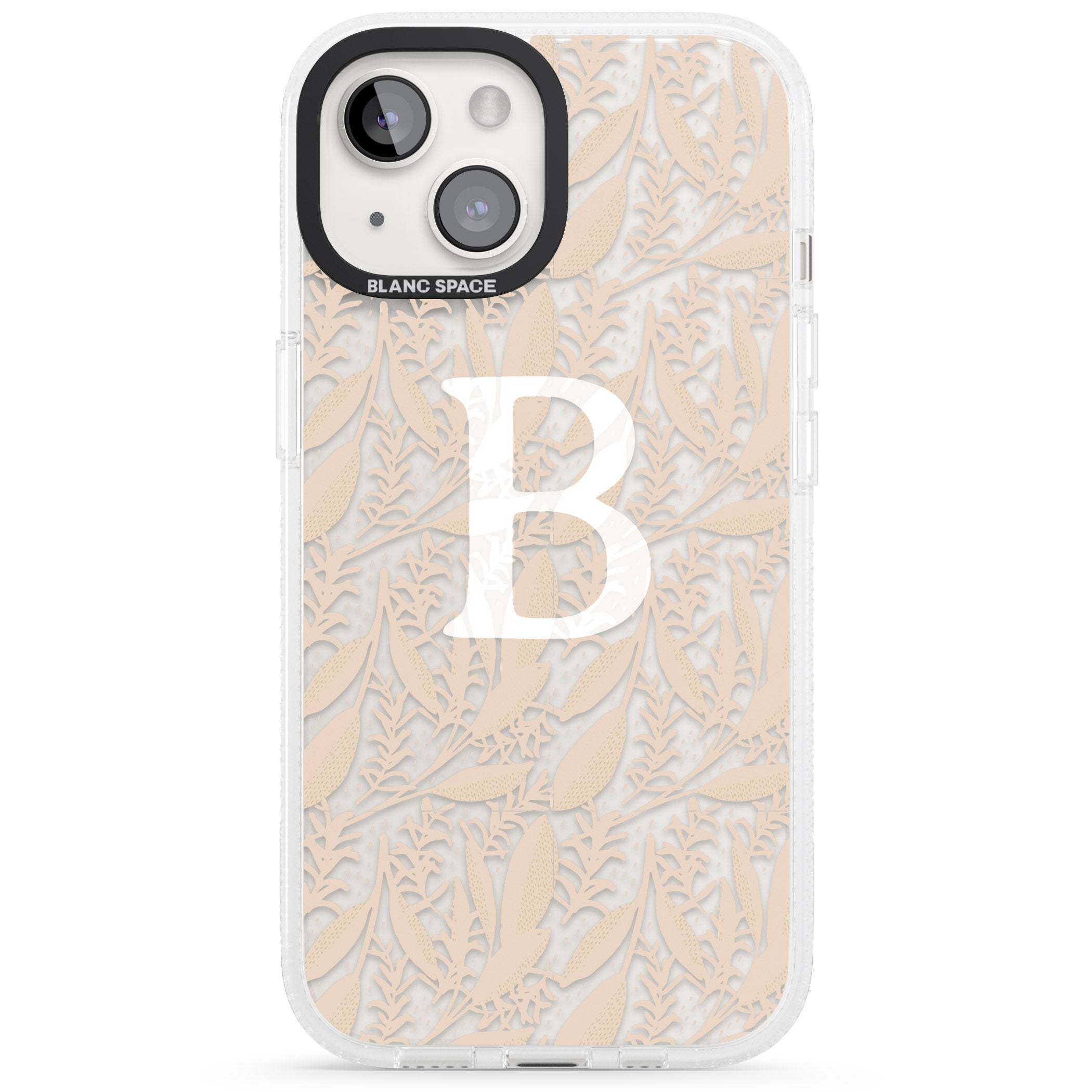 Personalised Subtle Monogram Abstract Floral iPhone 15 / 14 / 13 Clear Case Impact Air - Blanc Space