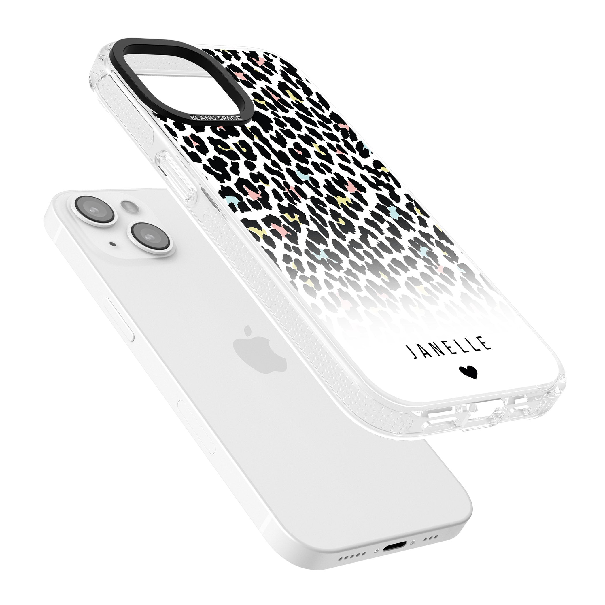 Personalised Pastel Leopard Spots iPhone 15 / 14 / 13 Clear Case Impact Air - Blanc Space