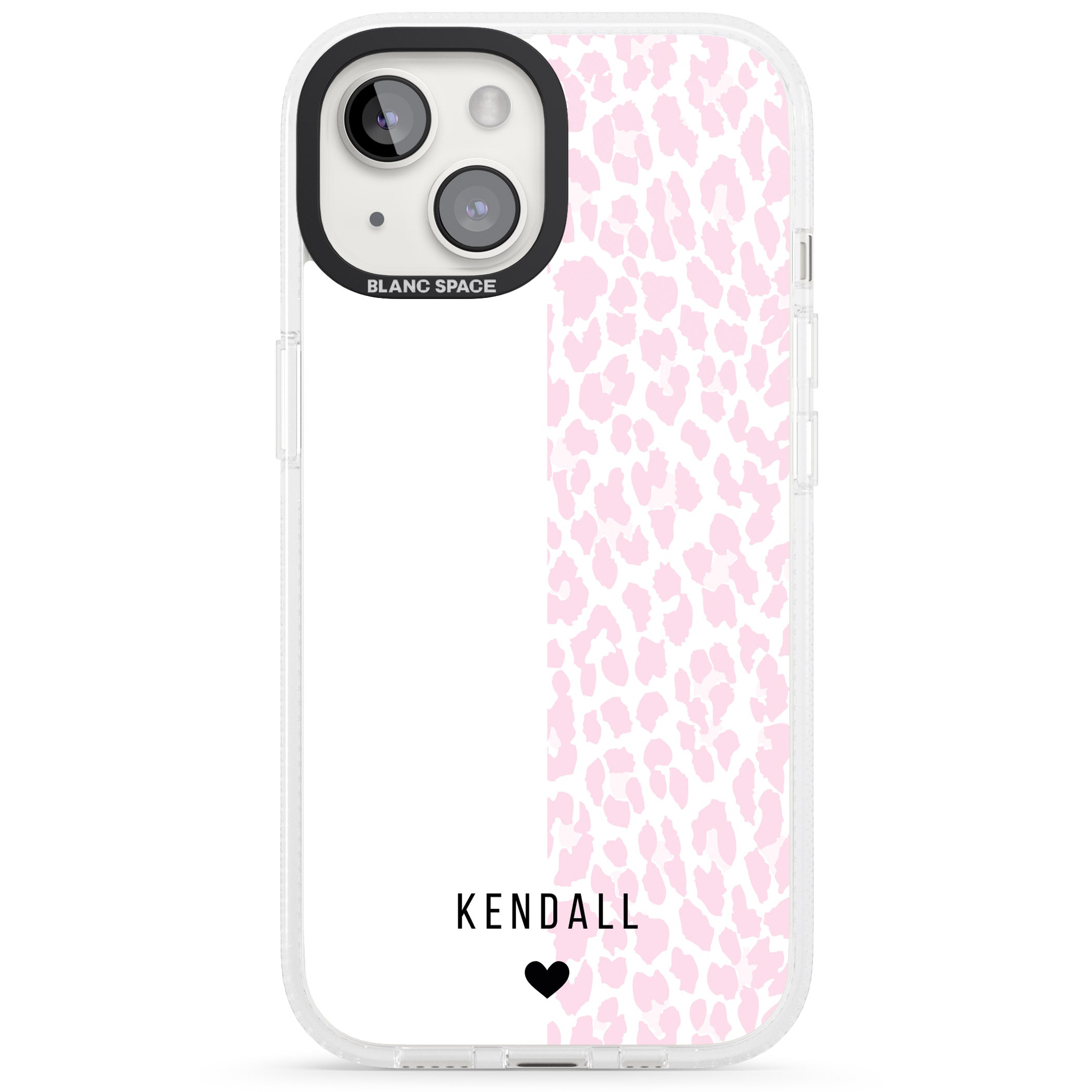 Personalised Pink & White Leopard Spots iPhone 15 / 14 / 13 Clear Case Impact Air - Blanc Space