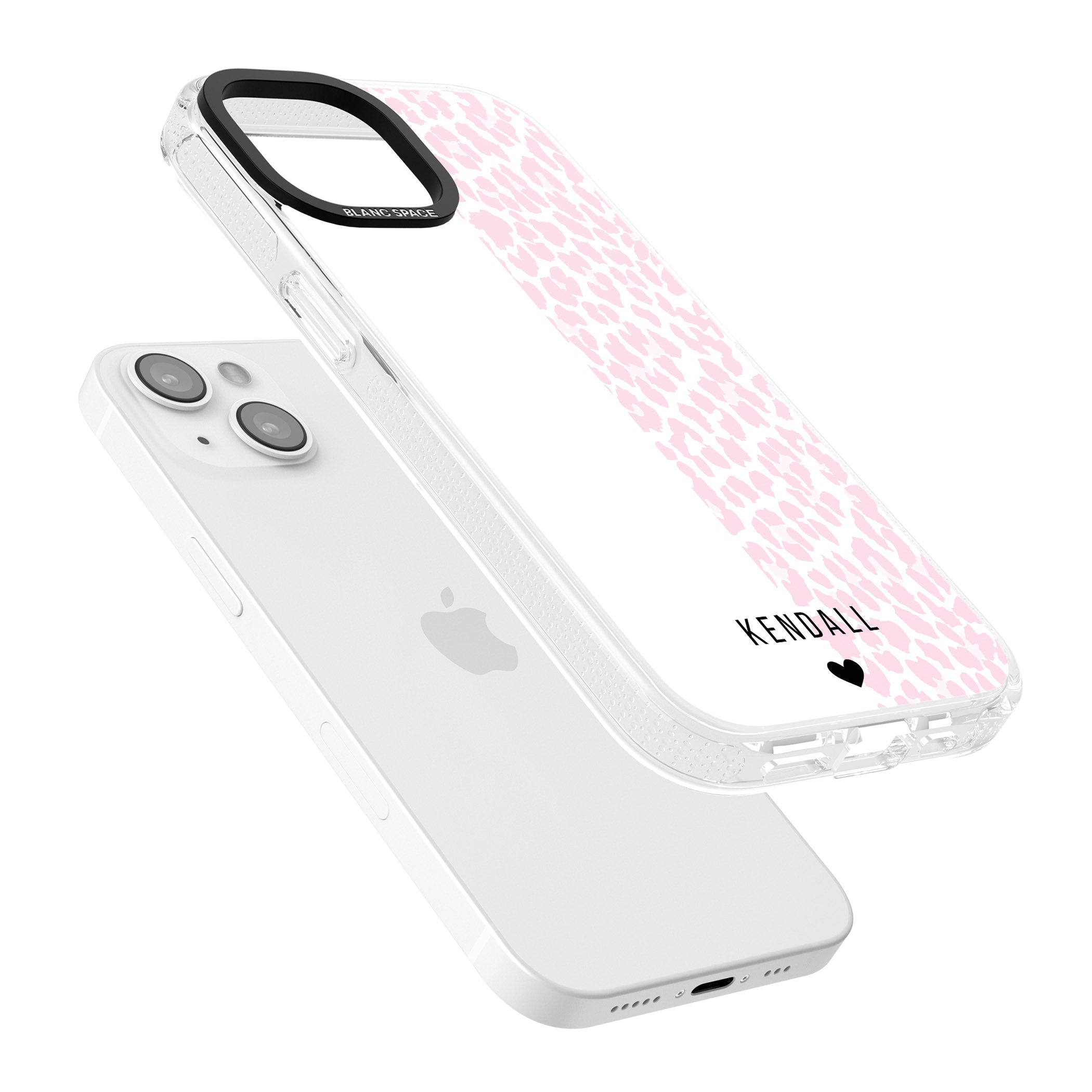 Personalised Pink & White Leopard Spots iPhone 15 / 14 / 13 Clear Case Impact Air - Blanc Space