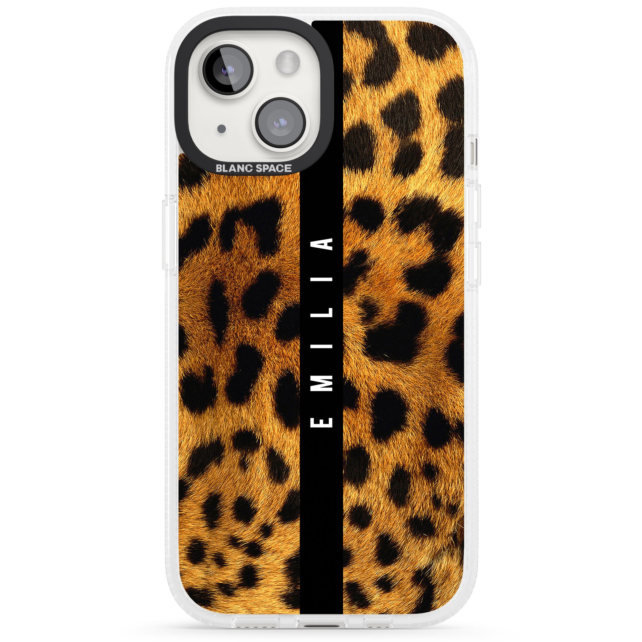 Personalised Leopard Print iPhone 15 / 14 / 13 Clear Case Impact Air - Blanc Space