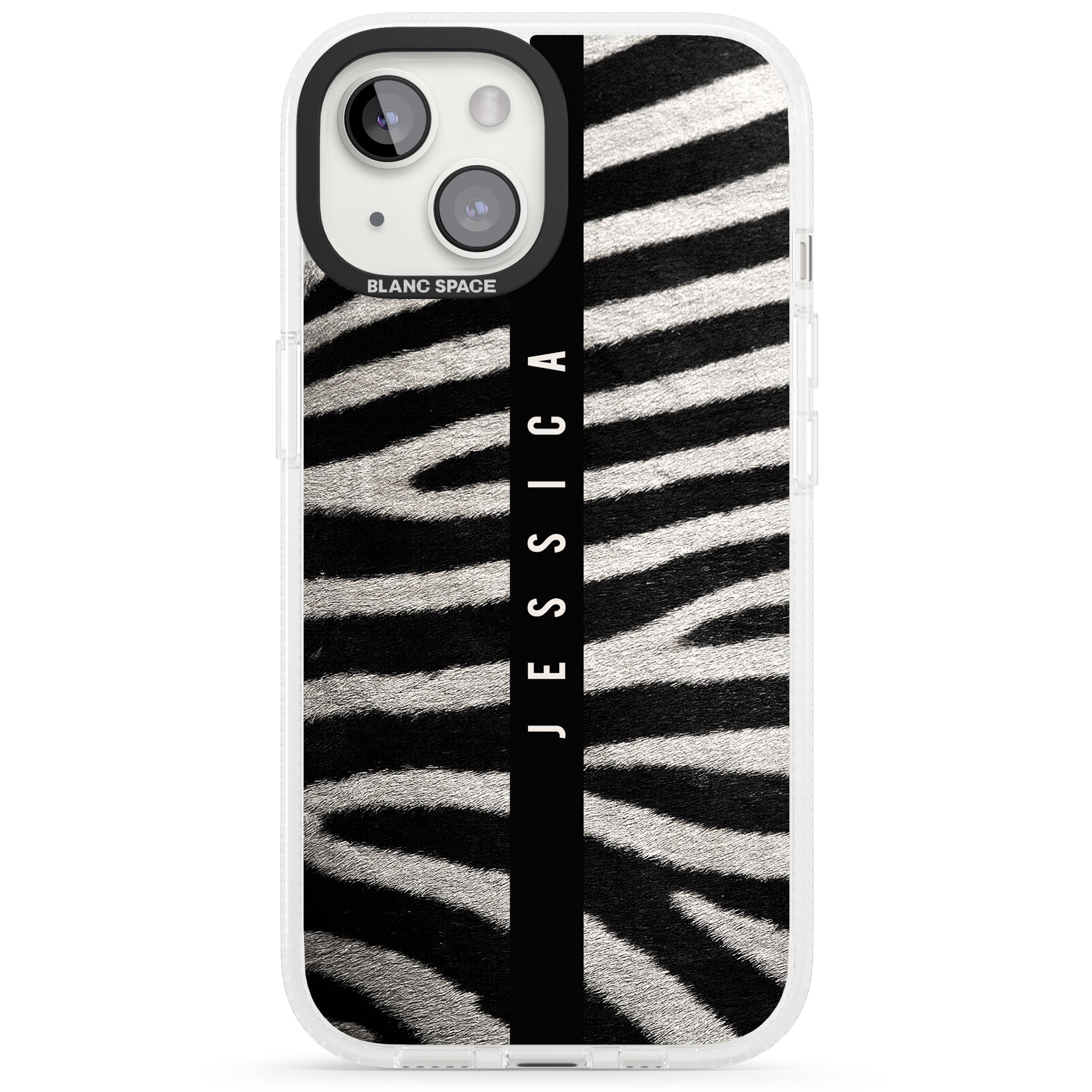 Personalised Zebra Print iPhone 15 / 14 / 13 Clear Case Impact Air - Blanc Space