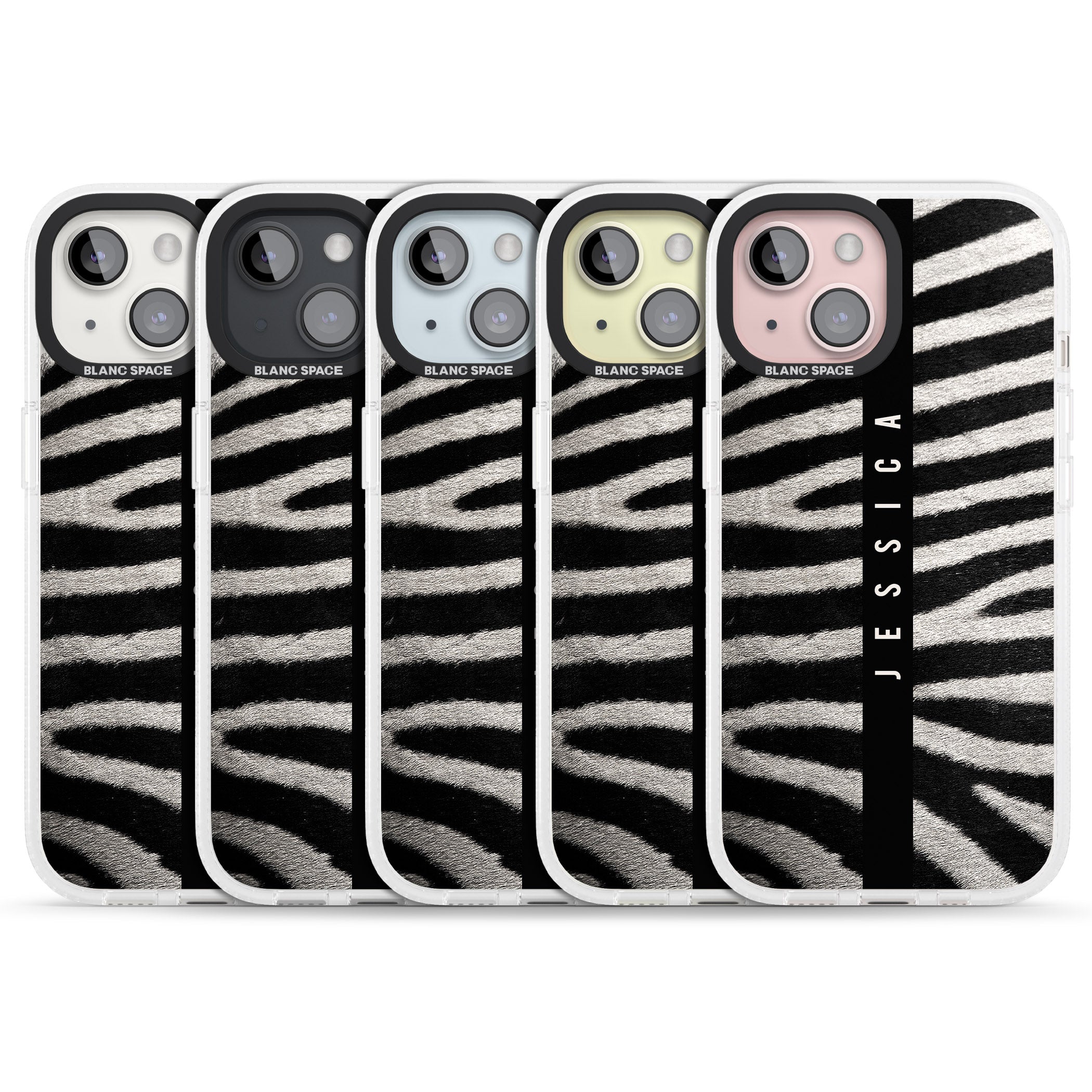 Personalised Zebra Print iPhone 15 / 14 / 13 Clear Case Impact Air - Blanc Space