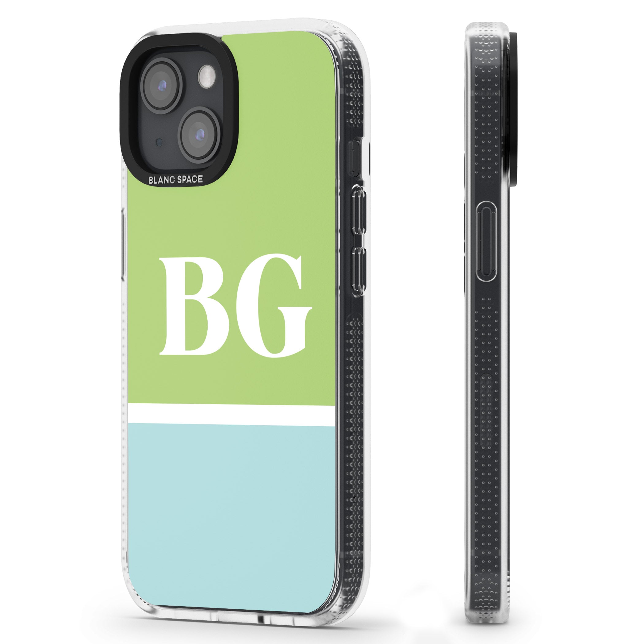 Personalised Colourblock: Green & Turquoise iPhone 15 / 14 / 13 Clear Case Impact Air - Blanc Space
