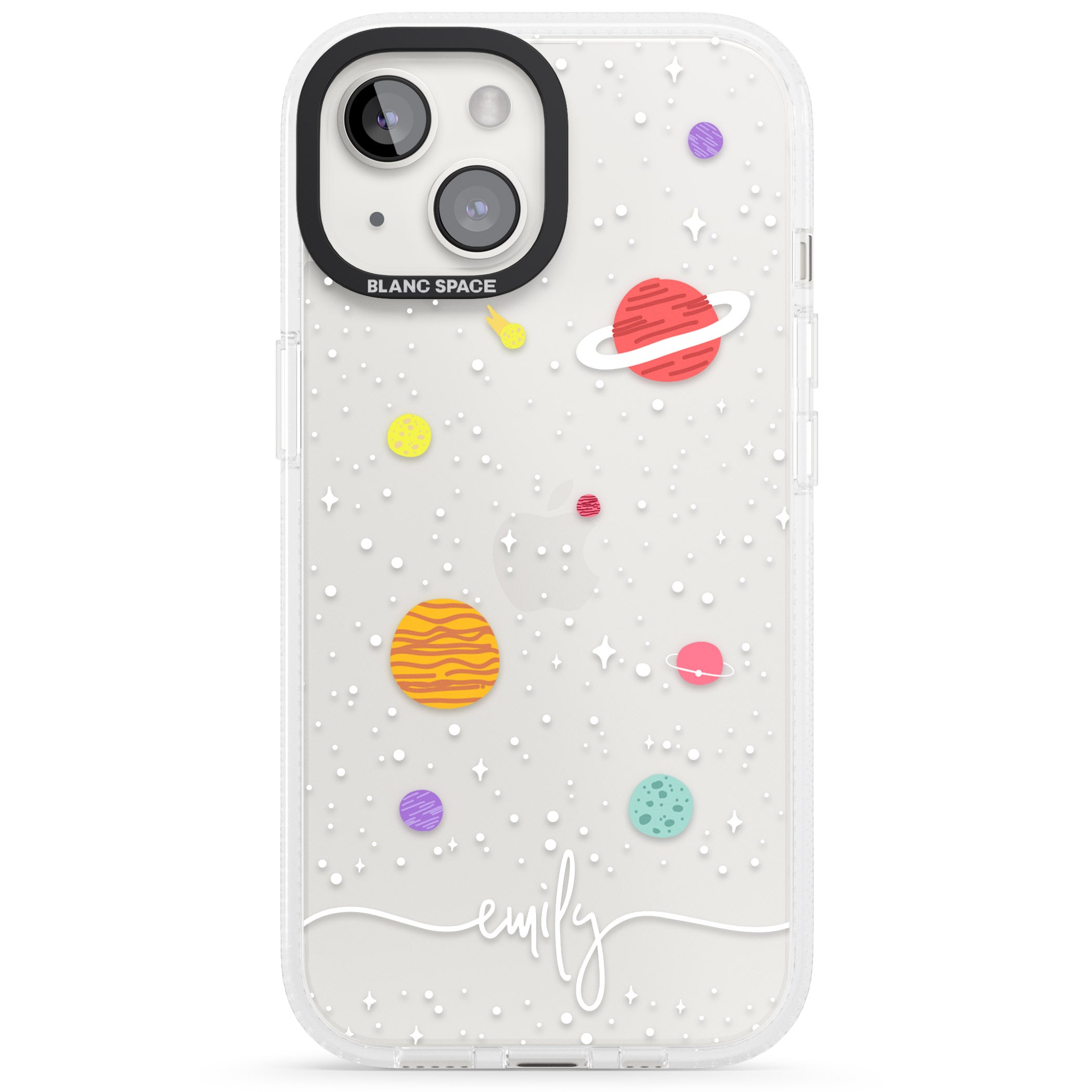 Personalised Cute Cartoon Planets (Clear) iPhone 15 / 14 / 13 Clear Case Impact Air - Blanc Space