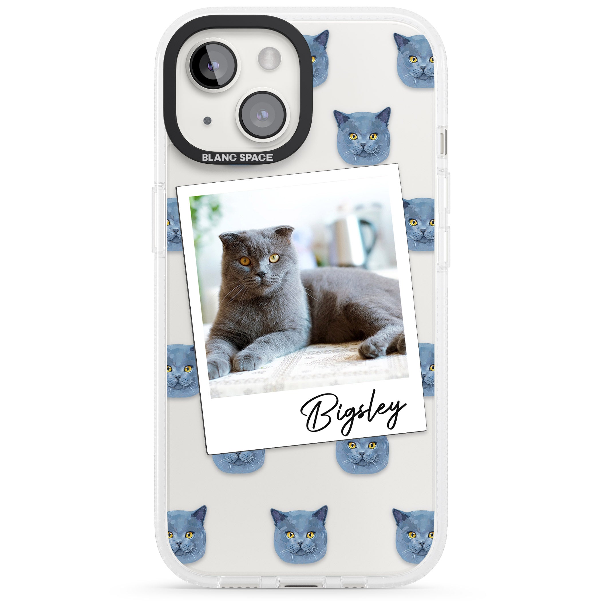 Personalised English Blue Cat Photo iPhone 15 / 14 / 13 Clear Case Impact Air - Blanc Space