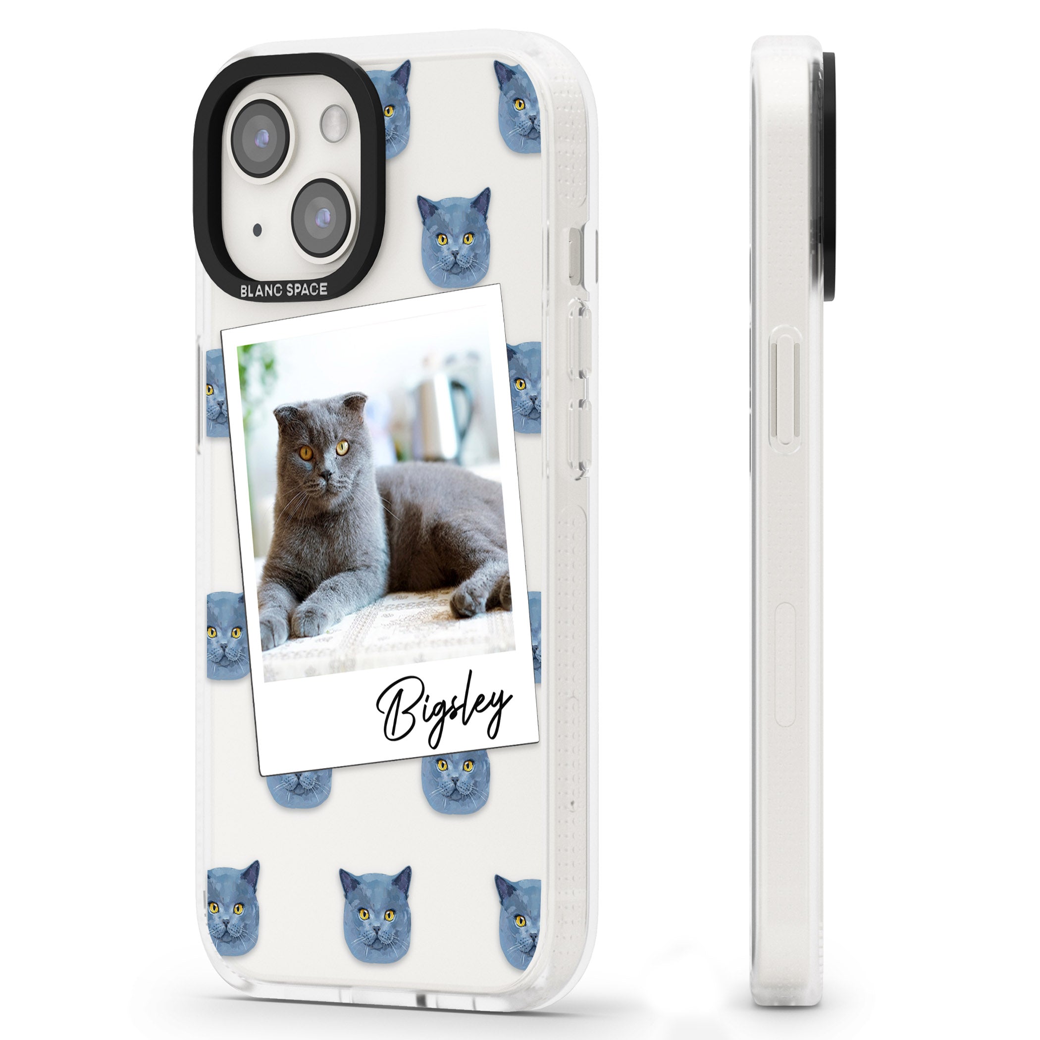 Personalised English Blue Cat Photo iPhone 15 / 14 / 13 Clear Case Impact Air - Blanc Space