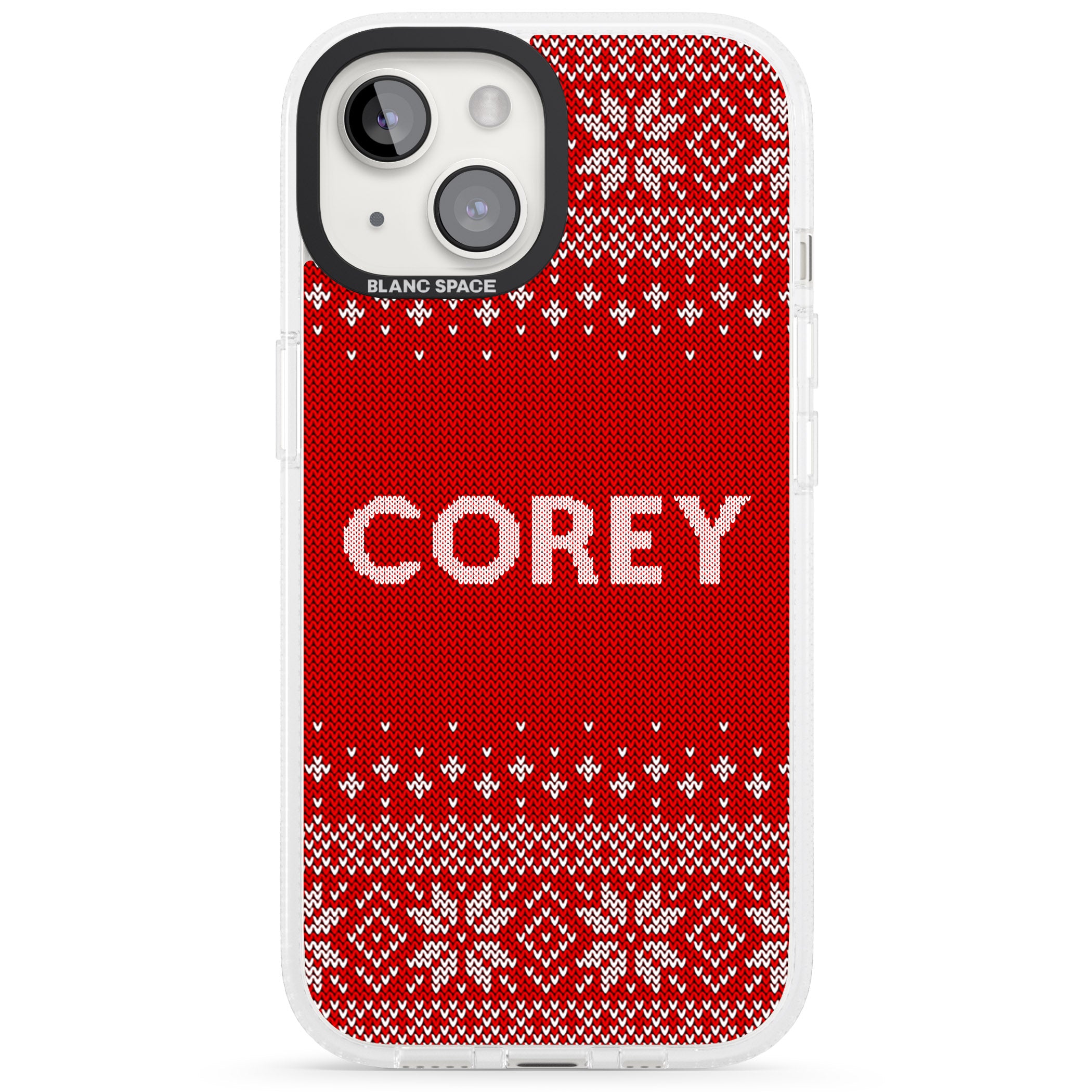 Personalised Red Christmas Knitted Jumper iPhone 15 / 14 / 13 Clear Case Impact Air - Blanc Space