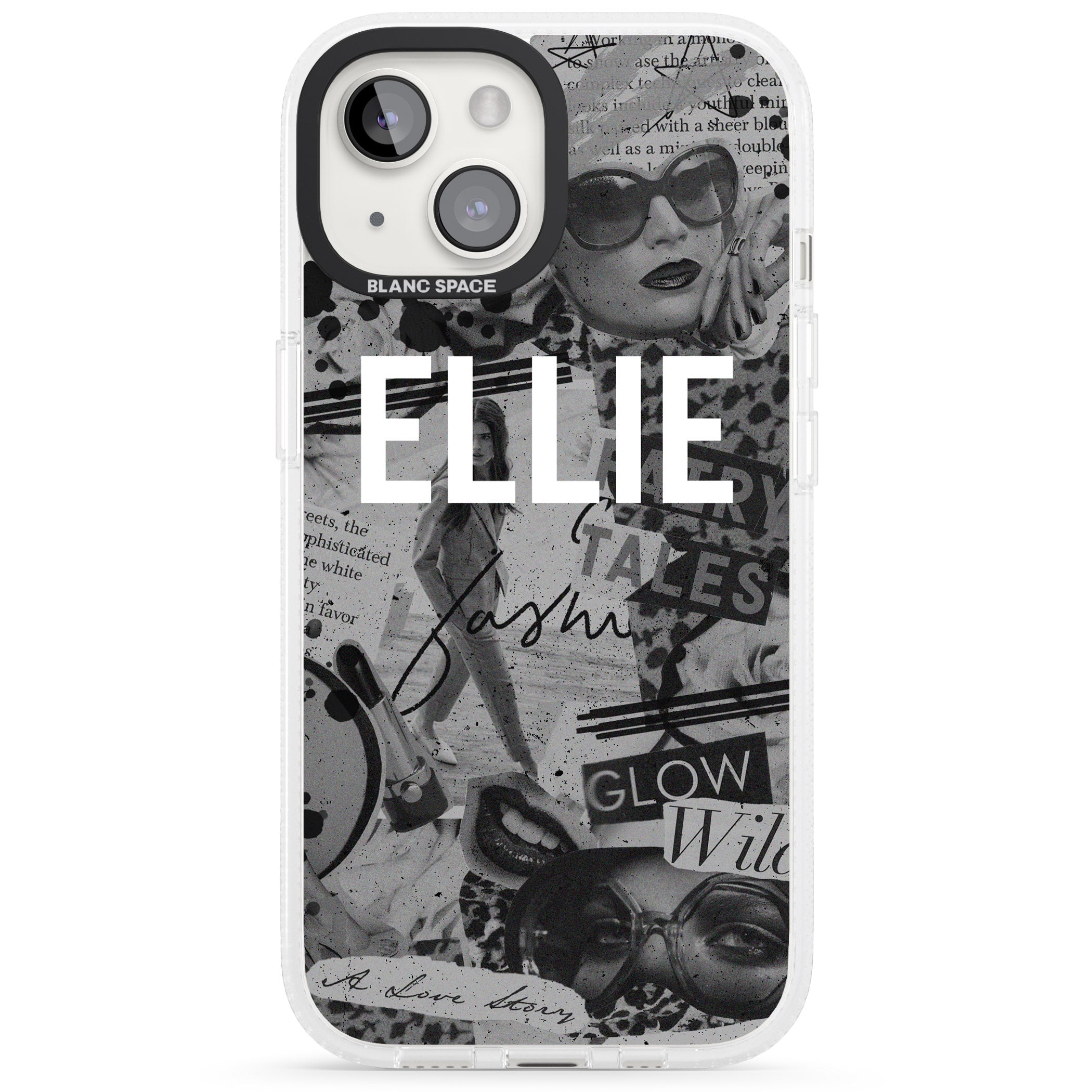 Personalised Grey Scale Fashion Collage iPhone 15 / 14 / 13 Clear Case Impact Air - Blanc Space