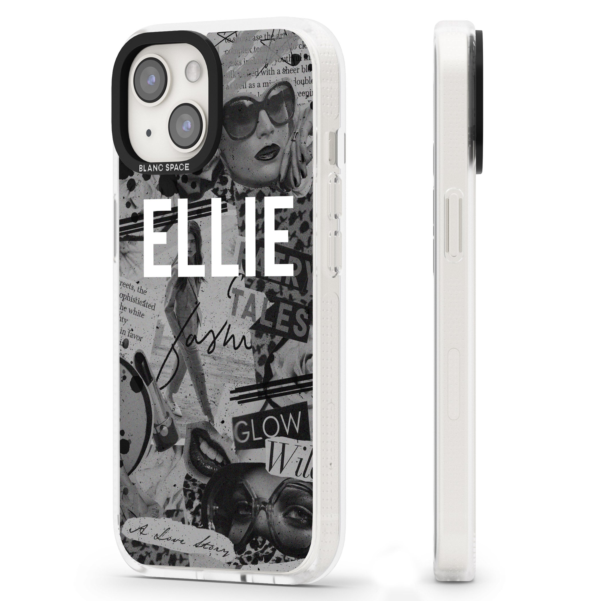 Personalised Grey Scale Fashion Collage iPhone 15 / 14 / 13 Clear Case Impact Air - Blanc Space
