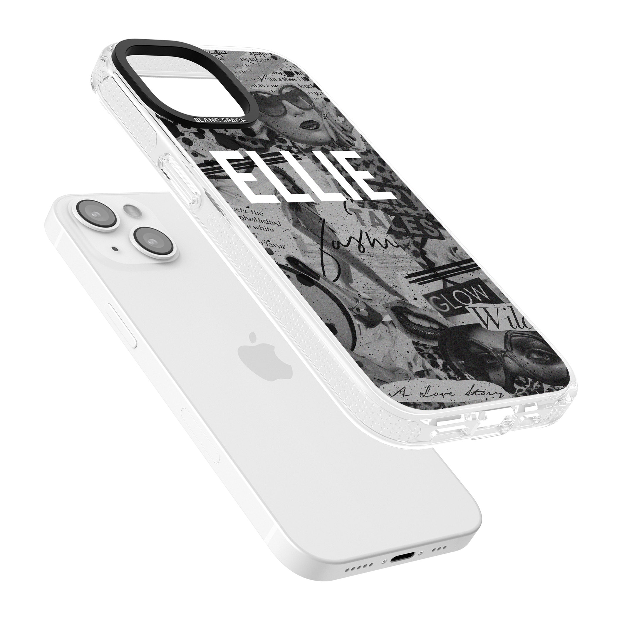 Personalised Grey Scale Fashion Collage iPhone 15 / 14 / 13 Clear Case Impact Air - Blanc Space