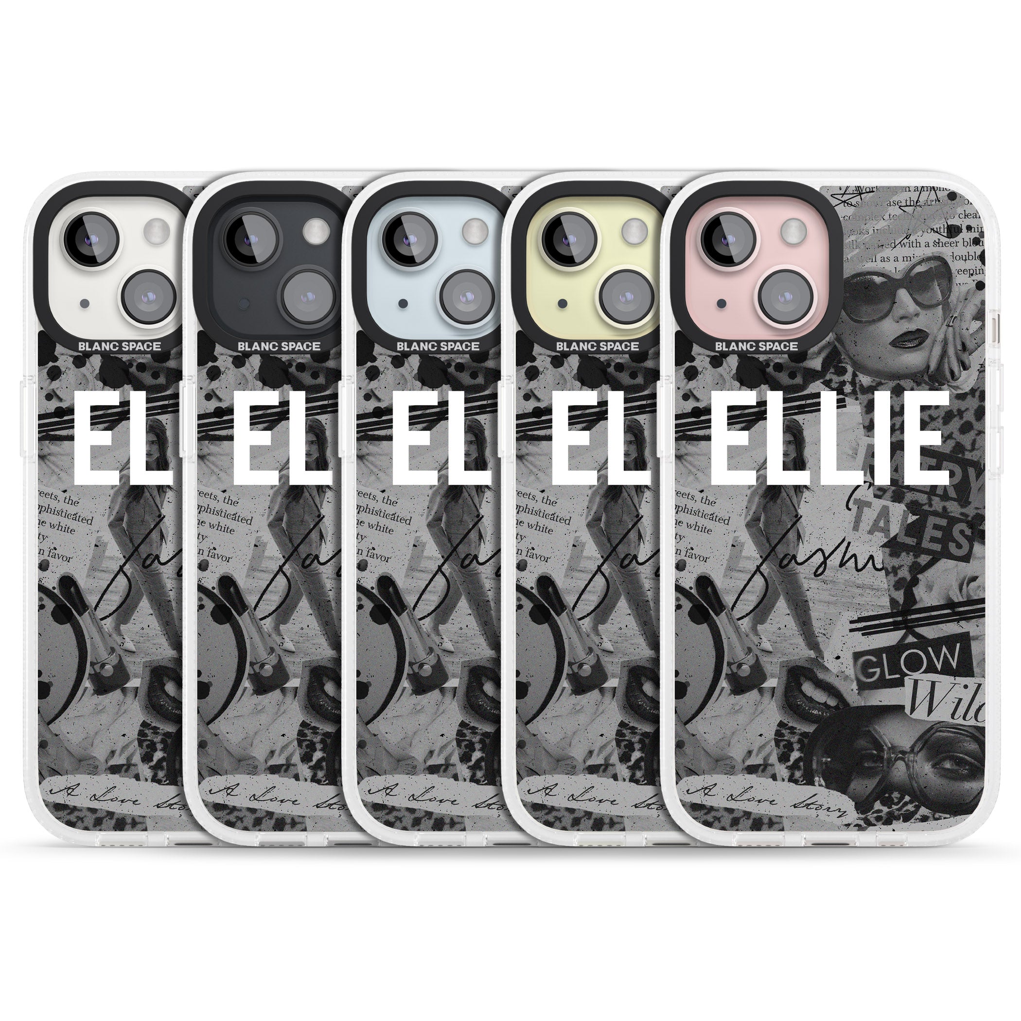 Personalised Grey Scale Fashion Collage iPhone 15 / 14 / 13 Clear Case Impact Air - Blanc Space