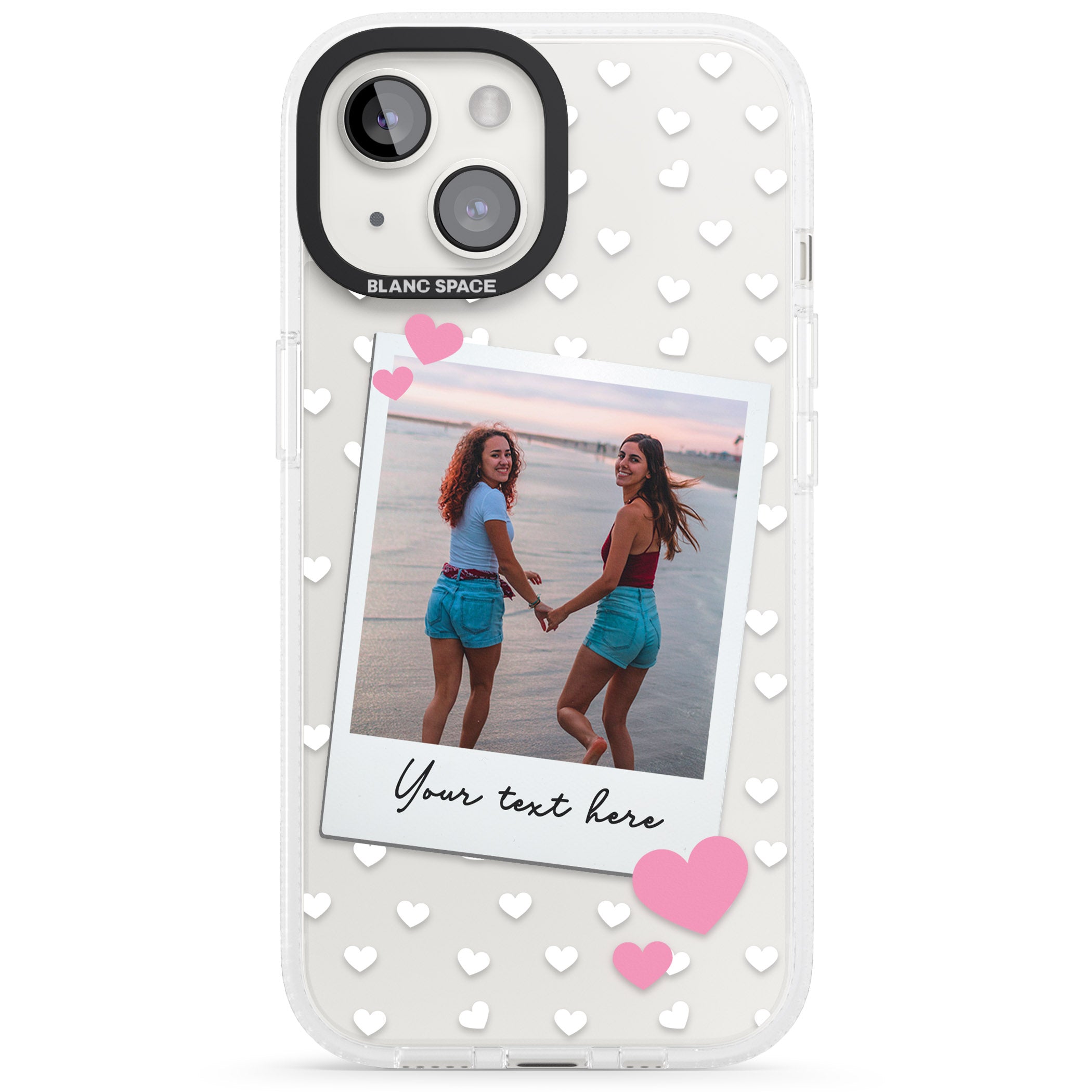 Personalised Instant Film & Hearts Photo iPhone 15 / 14 / 13 Clear Case Impact Air - Blanc Space