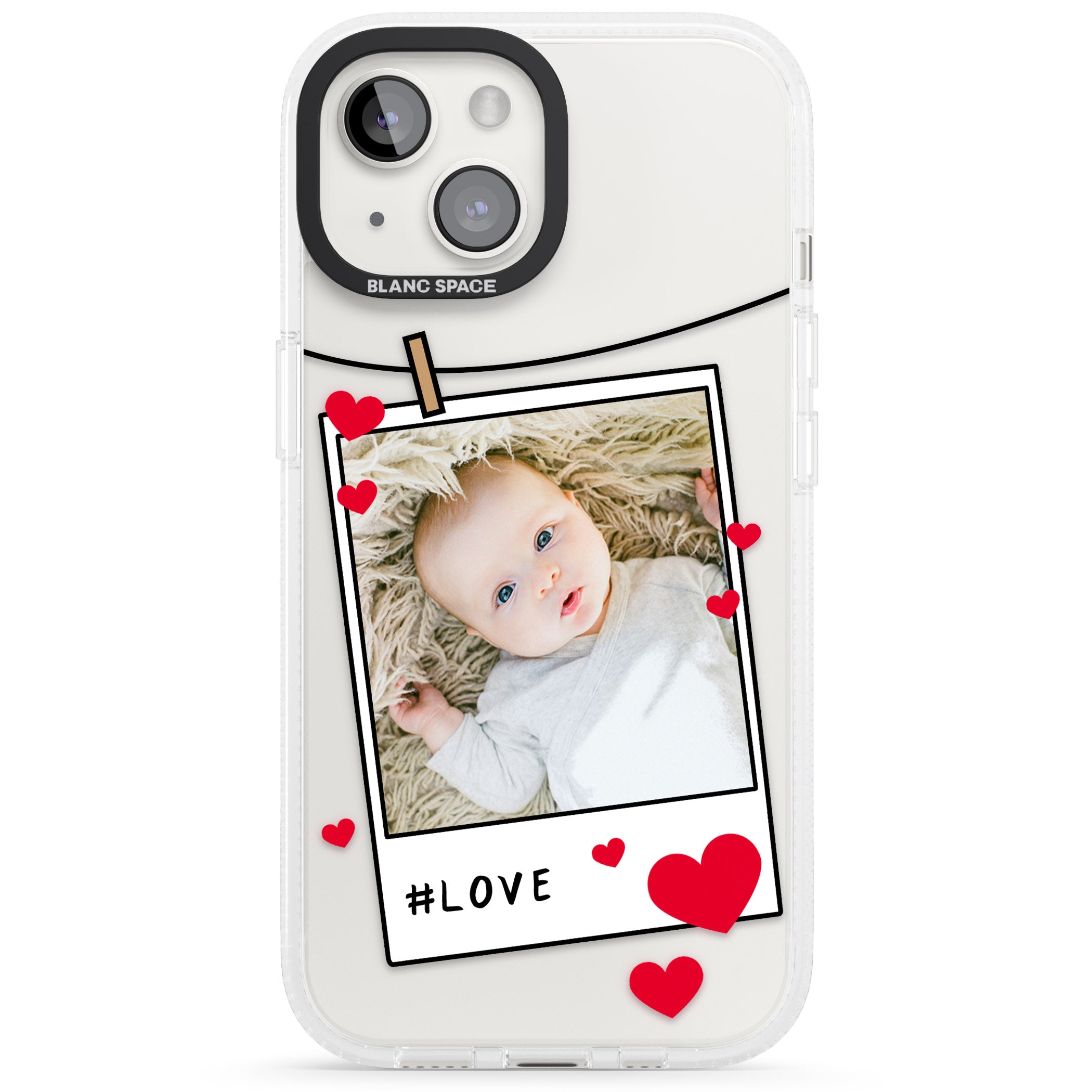 Personalised Love Instant Film Photo iPhone 15 / 14 / 13 Clear Case Impact Air - Blanc Space