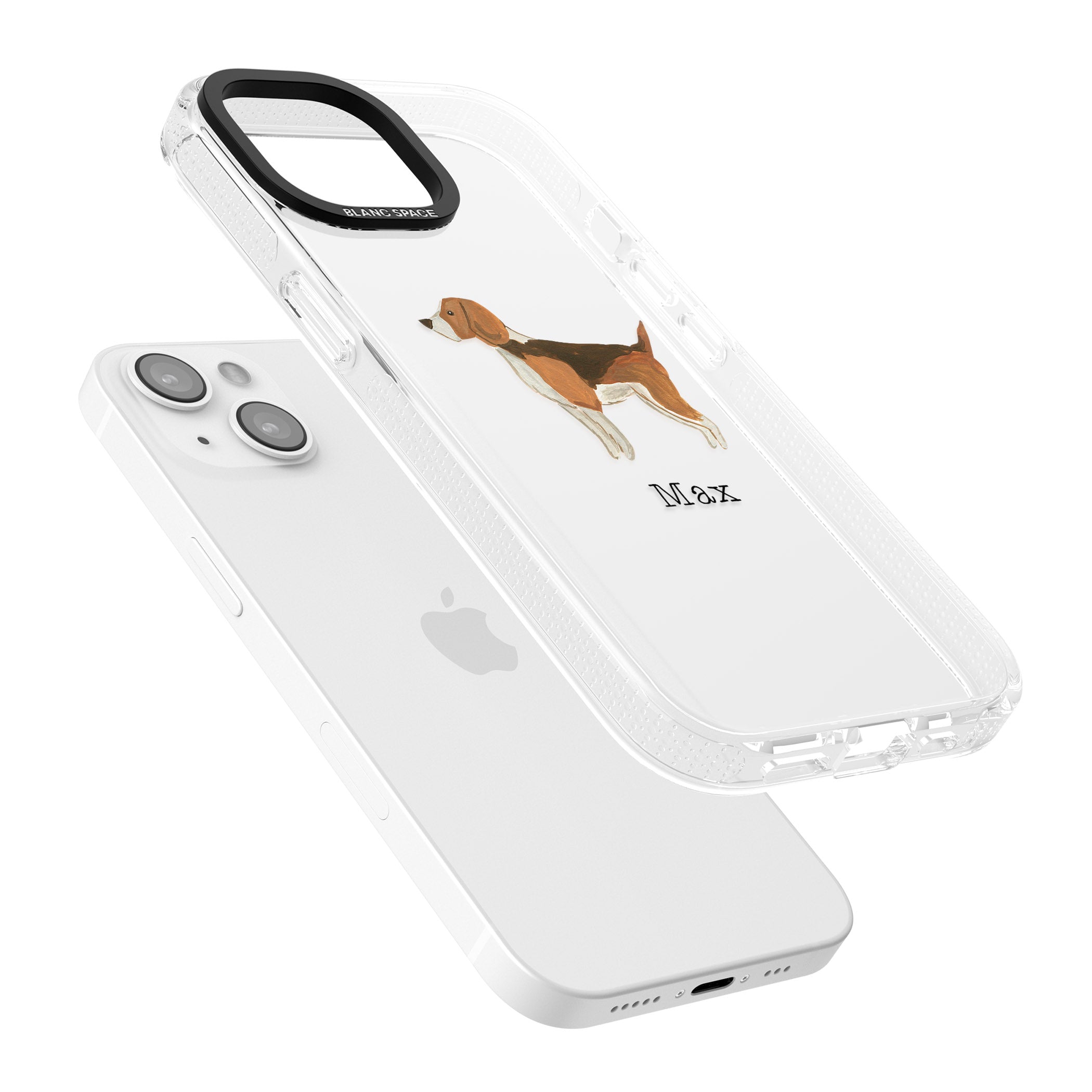 Personalised Hand Painted Beagle iPhone 15 / 14 / 13 Clear Case Impact Air - Blanc Space
