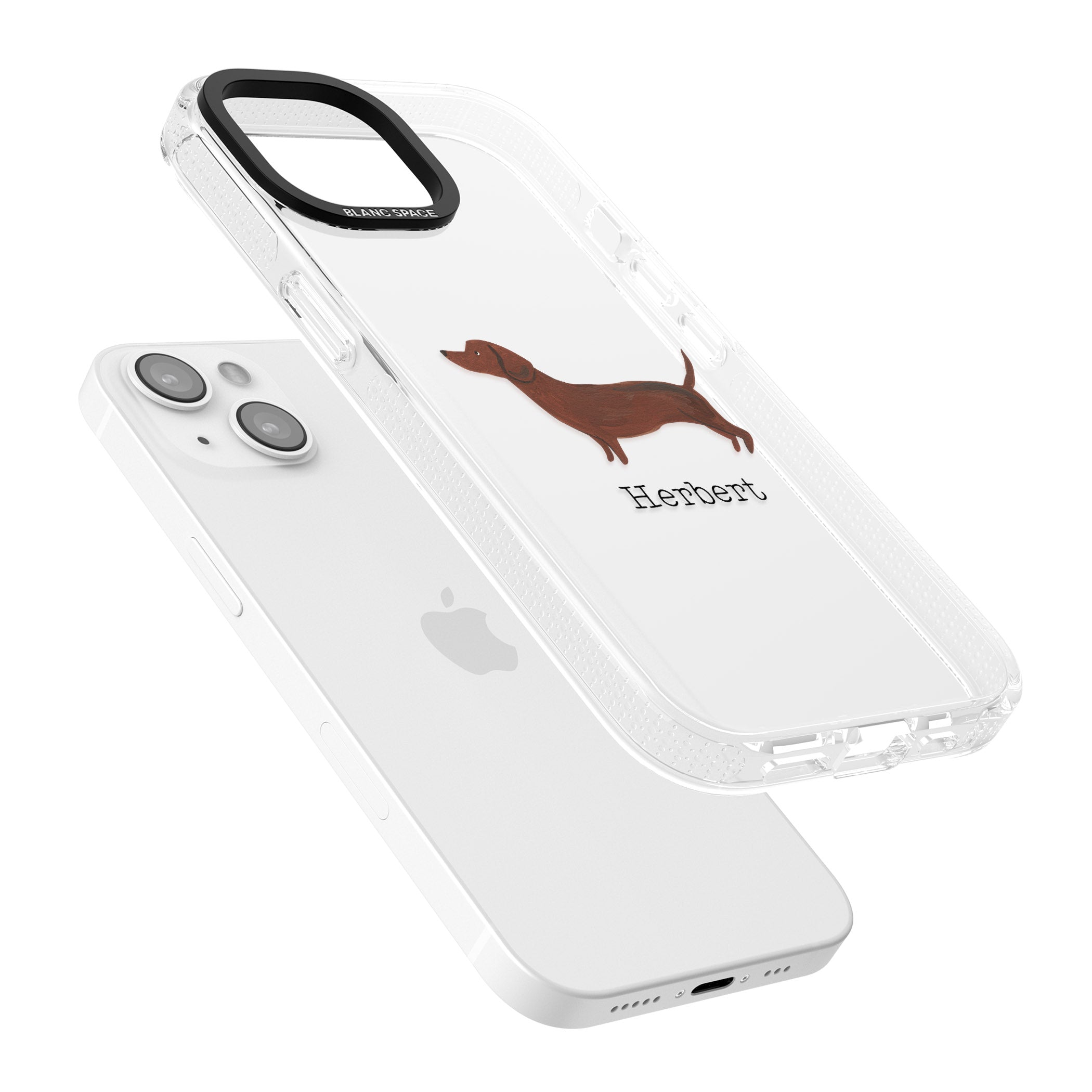 Personalised Hand Painted Sausage Dog iPhone 15 / 14 / 13 Clear Case Impact Air - Blanc Space