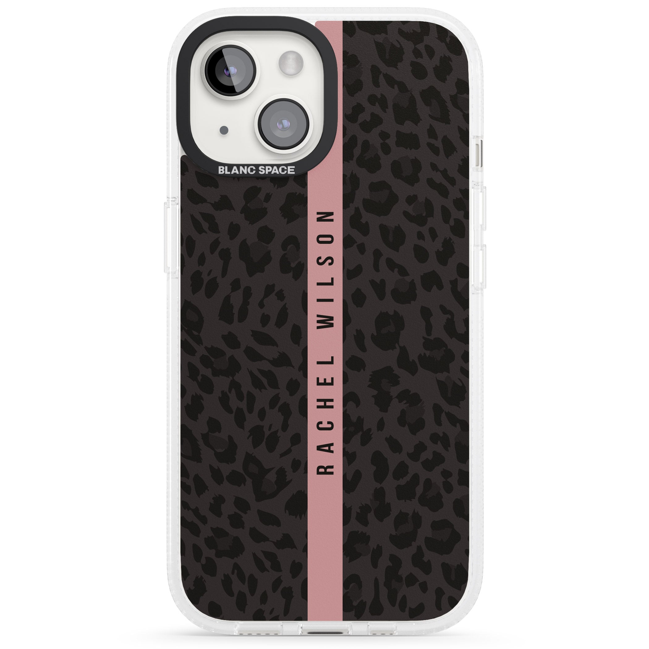 Personalised Pink Stripe Leopard Pattern iPhone 15 / 14 / 13 Clear Case Impact Air - Blanc Space