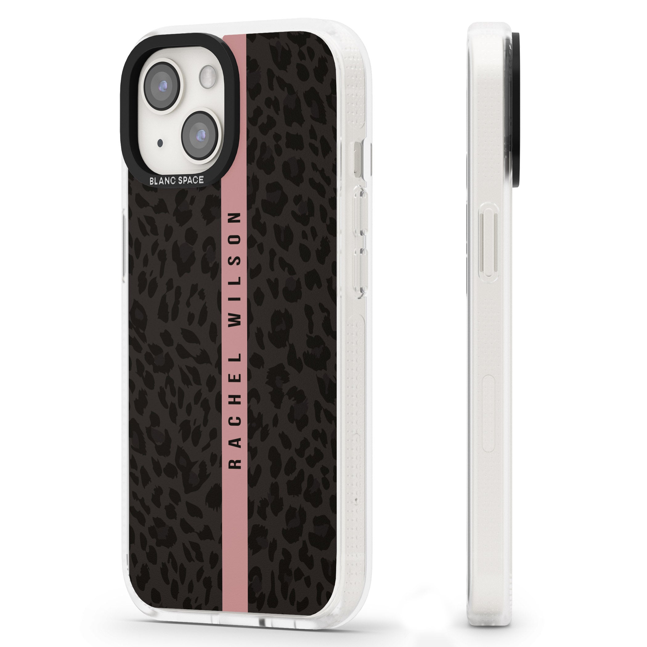 Personalised Pink Stripe Leopard Pattern iPhone 15 / 14 / 13 Clear Case Impact Air - Blanc Space
