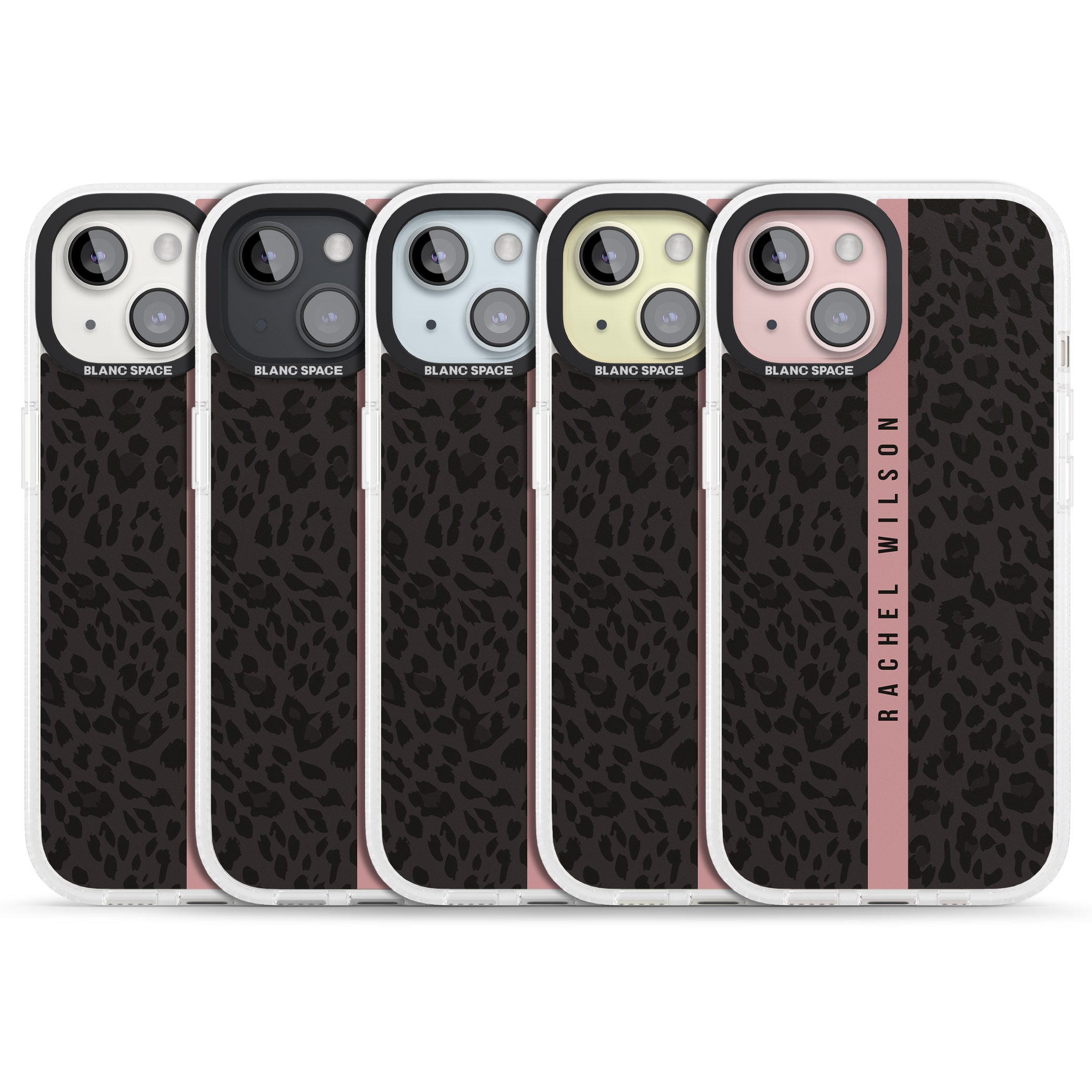 Personalised Pink Stripe Leopard Pattern iPhone 15 / 14 / 13 Clear Case Impact Air - Blanc Space
