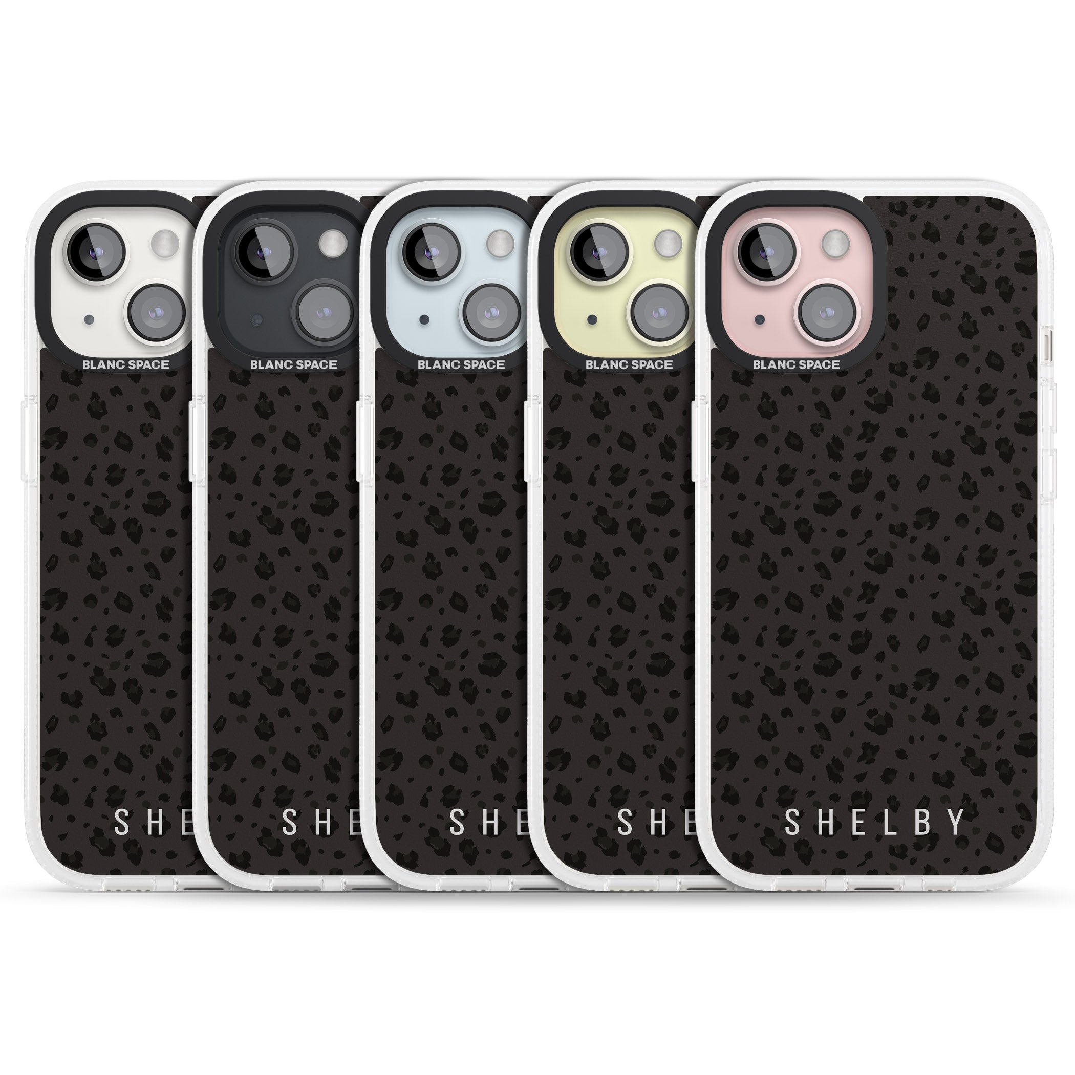 Personalised Minimal Lettering Dark Leopard iPhone 15 / 14 / 13 Clear Case Impact Air - Blanc Space
