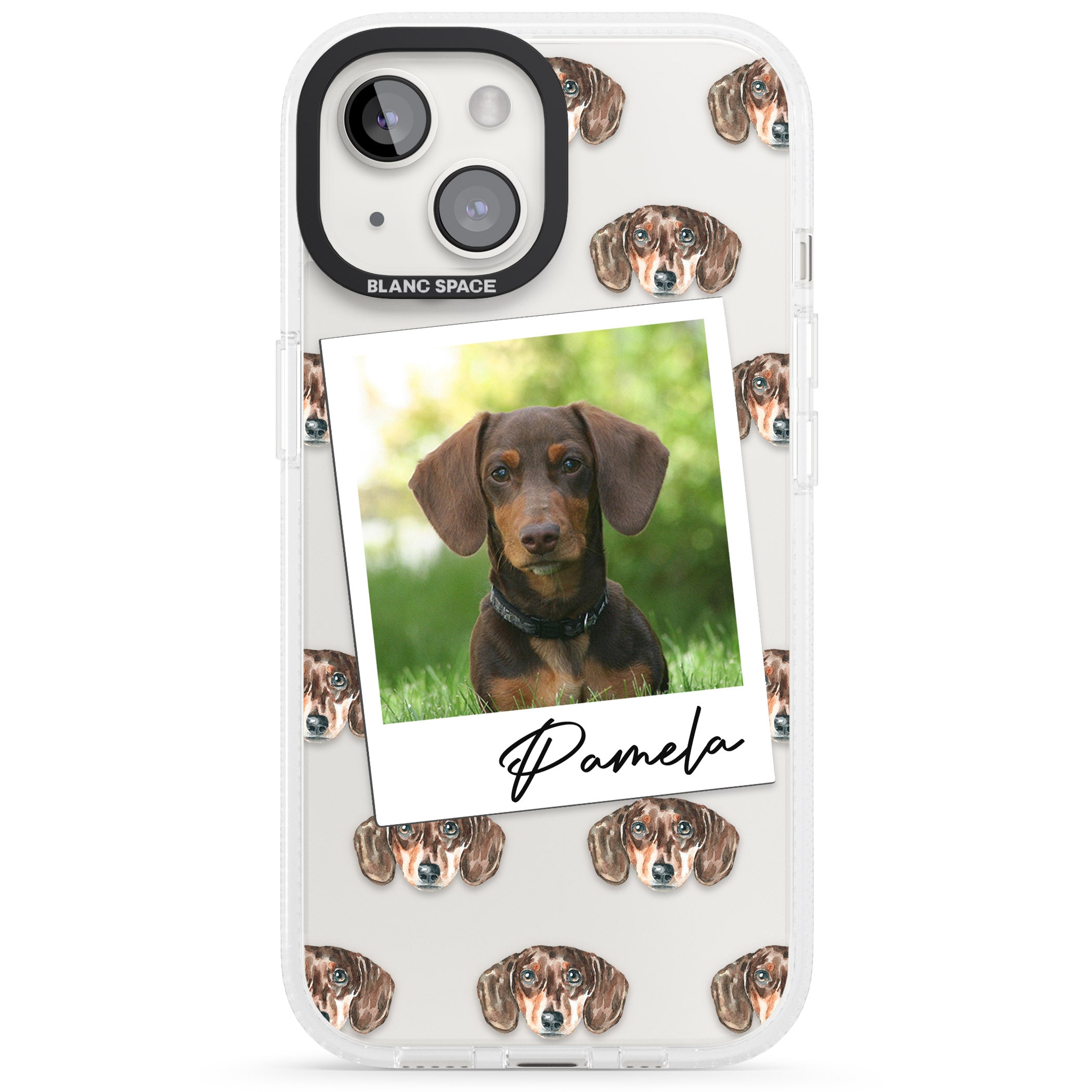 Personalised Dachshund, Brown - Dog Photo iPhone 15 / 14 / 13 Clear Case Impact Air - Blanc Space